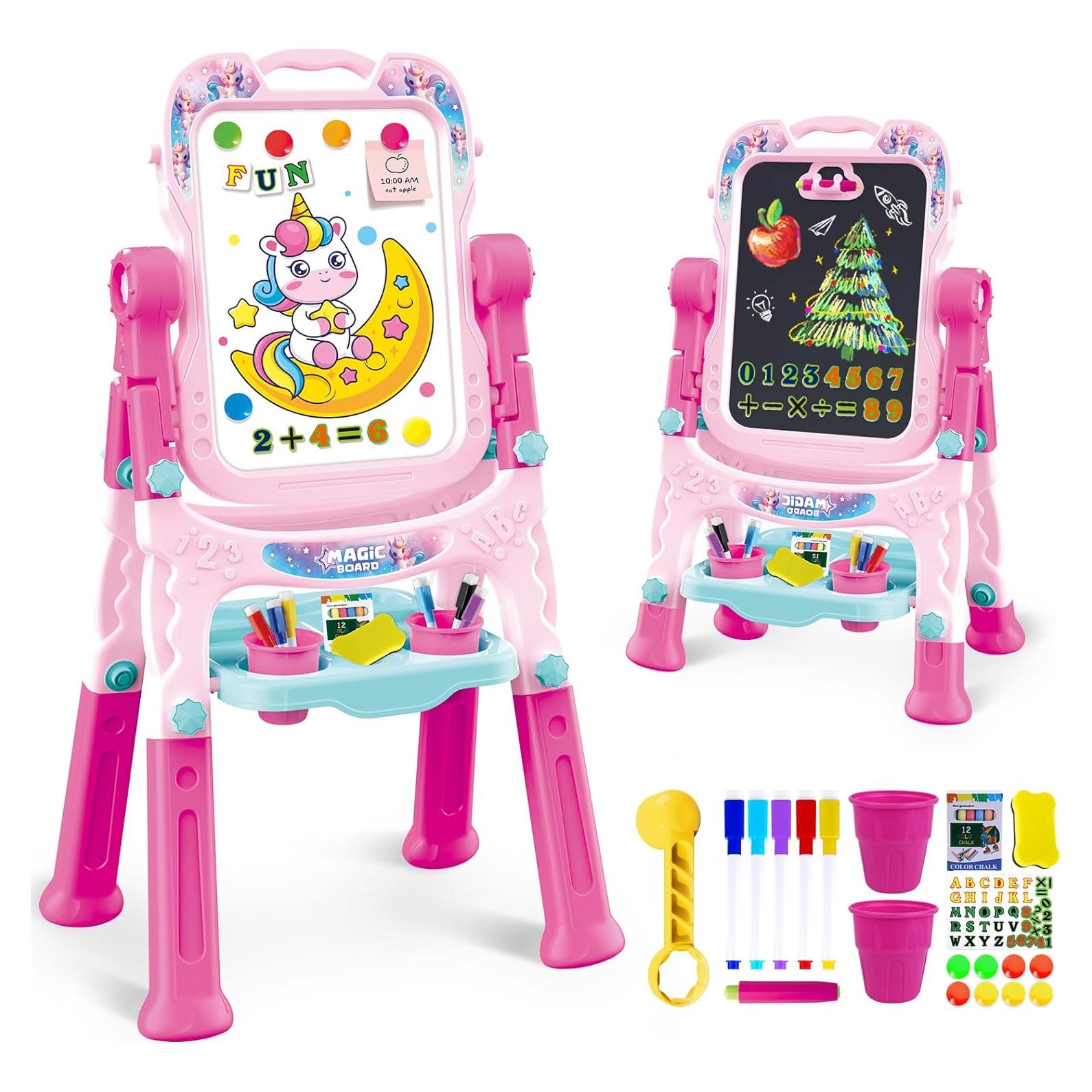 Caballete de Arte Ajustable Rosa para Niños 3-5 Años - Doble Cara