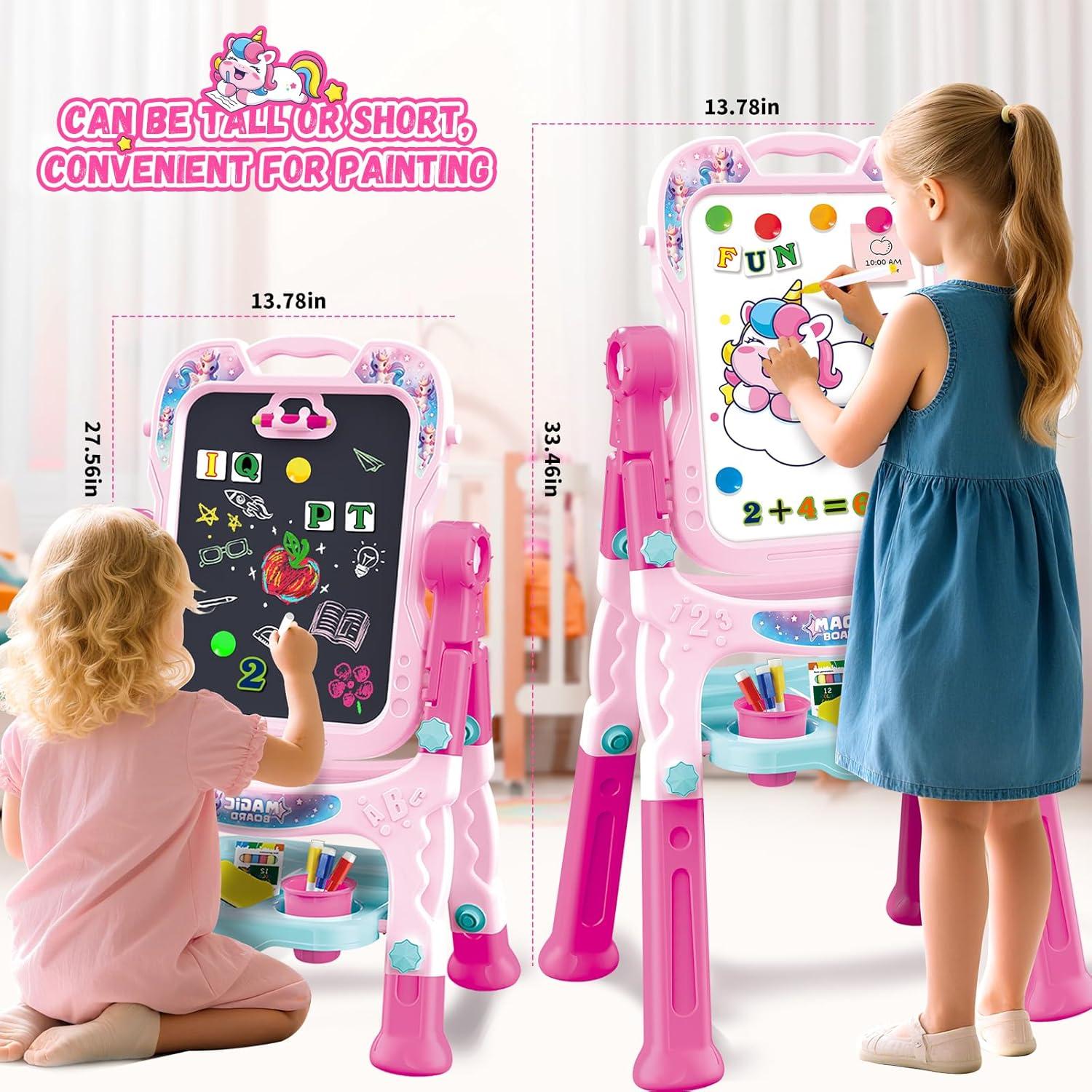Caballete de Arte Ajustable Rosa para Niños 3-5 Años - Doble Cara
