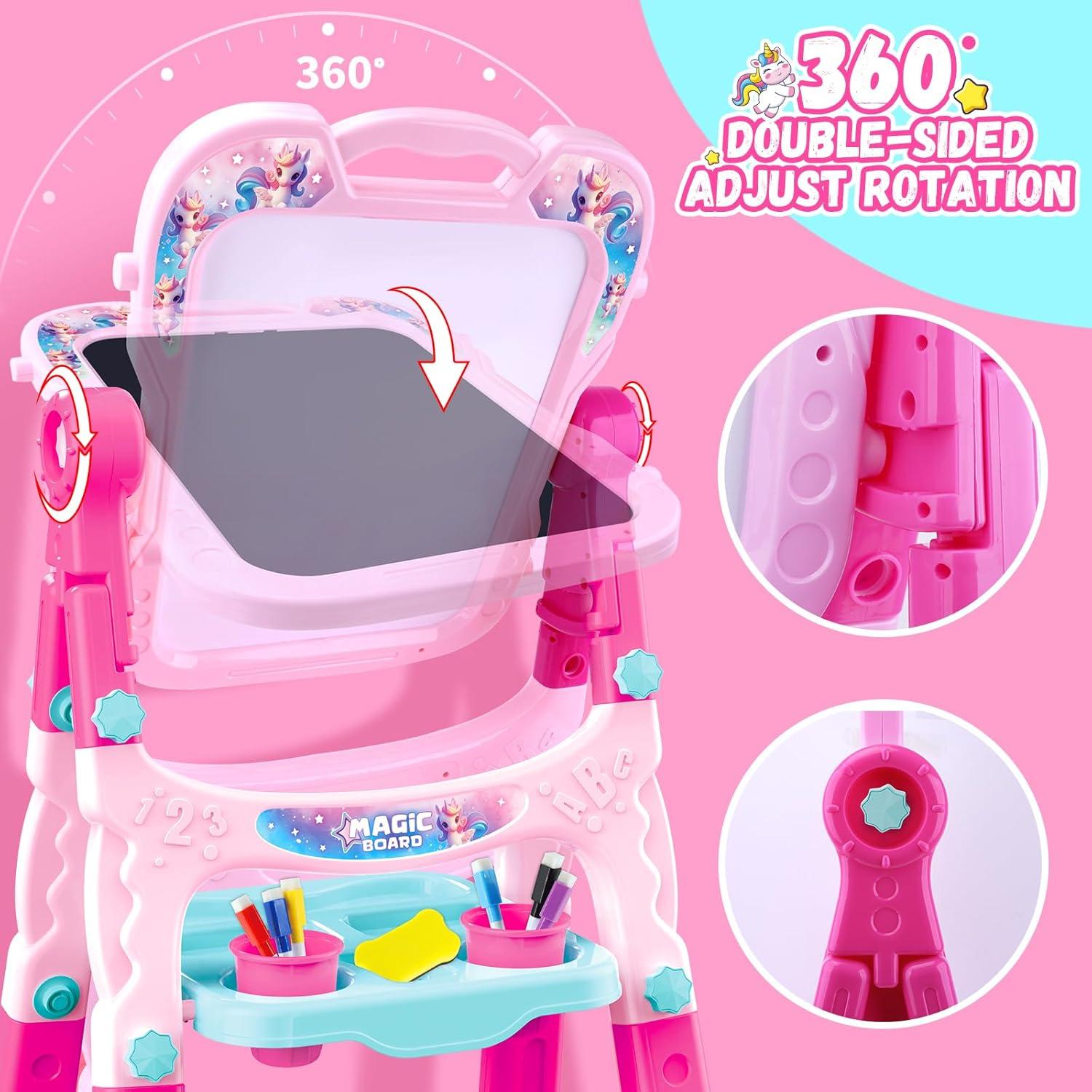 Caballete de Arte Ajustable Rosa para Niños 3-5 Años - Doble Cara