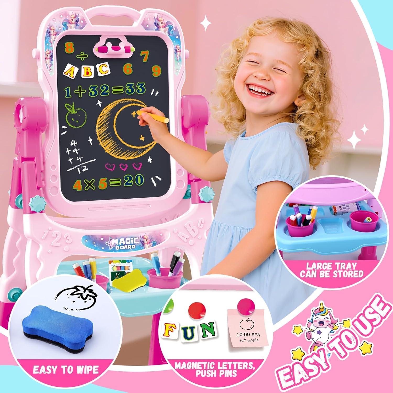 Caballete de Arte Ajustable Rosa para Niños 3-5 Años - Doble Cara