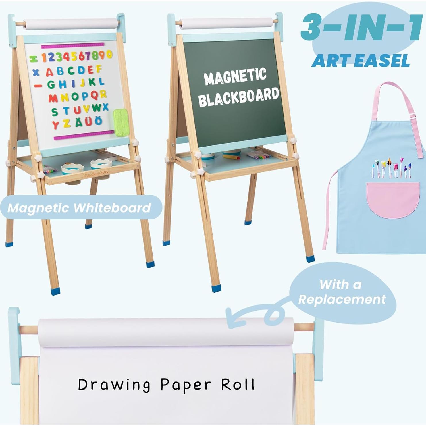 Caballete de Arte Ajustable Woodenfun para Niños 3-12 Años