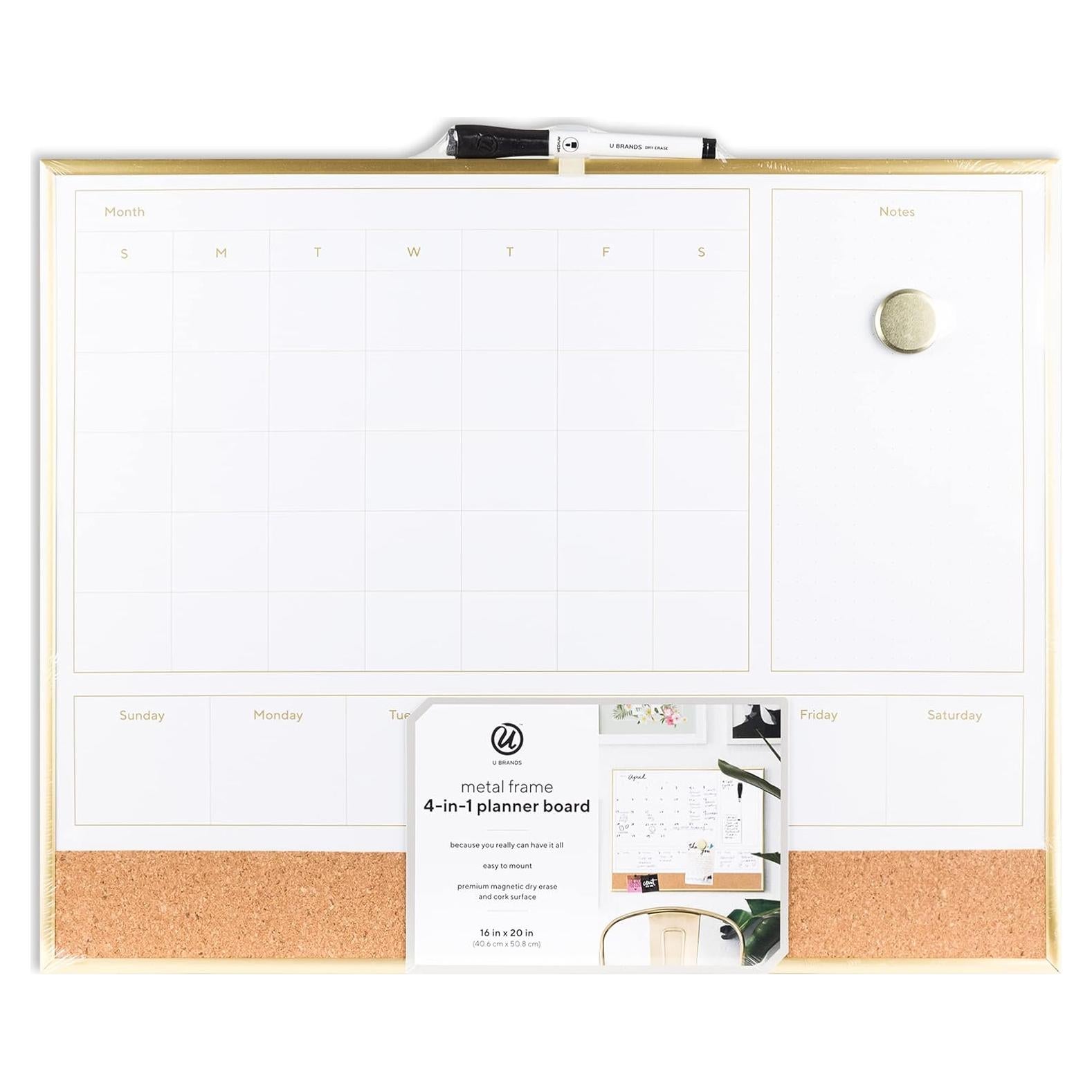 Pizarra Planificadora de Calendario 4 en 1 U Brands 40.6x50.8cm