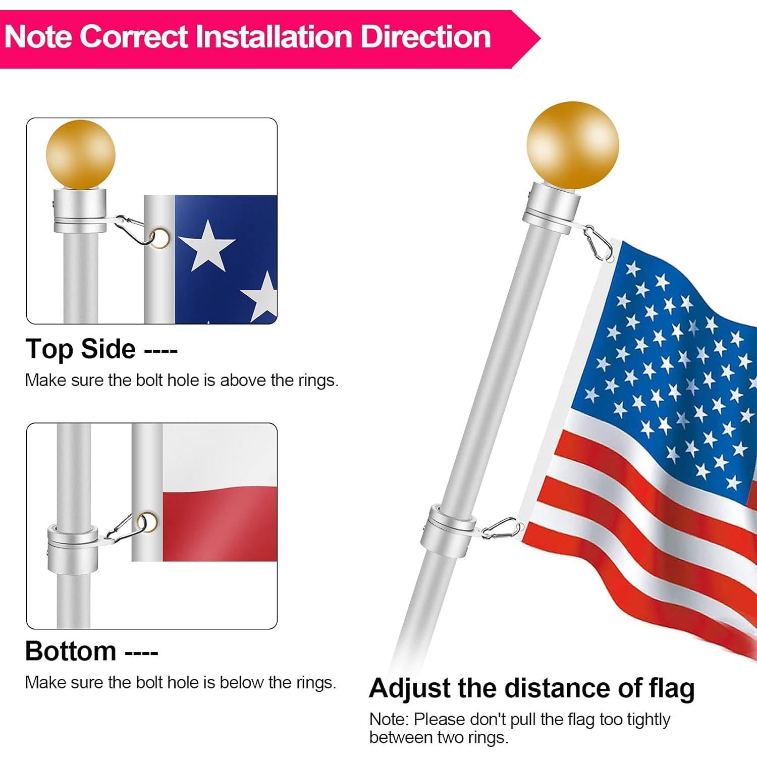 Anillos de asta de bandera BONWIN 1" 2 Pcs giratorios 360°