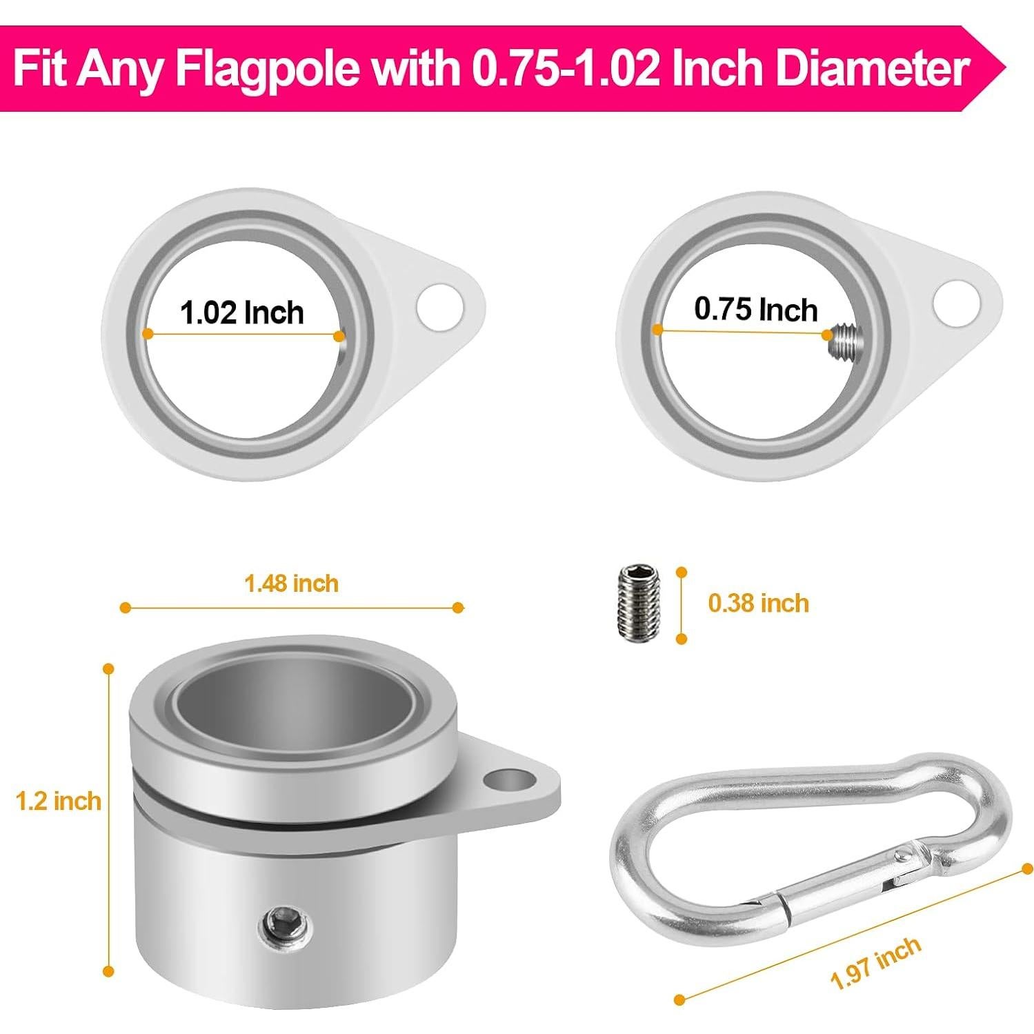 Anillos de asta de bandera BONWIN 1" 2 Pcs giratorios 360°