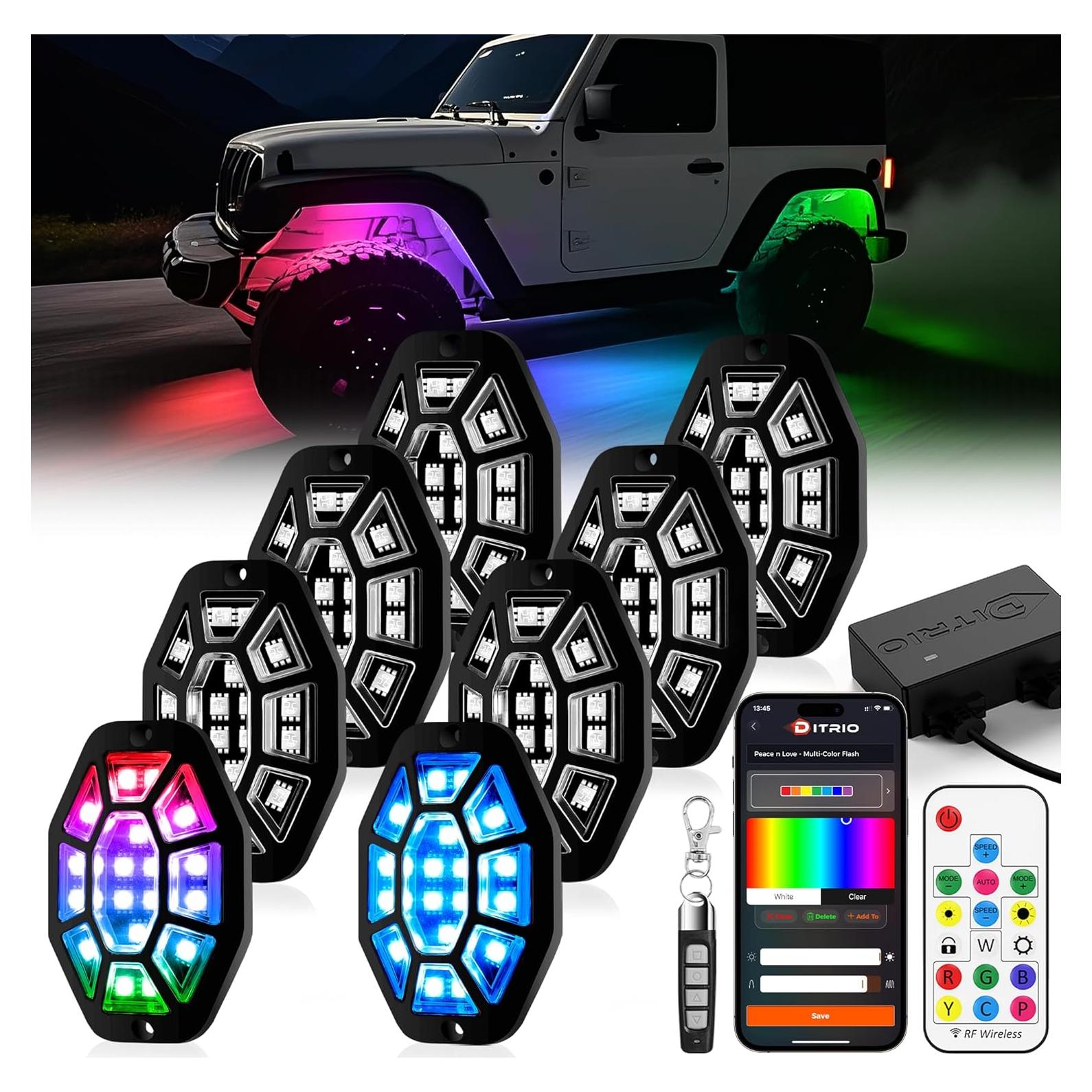 Luces LED Rock DITRIO 8 Pods Multicolor 12V Impermeables