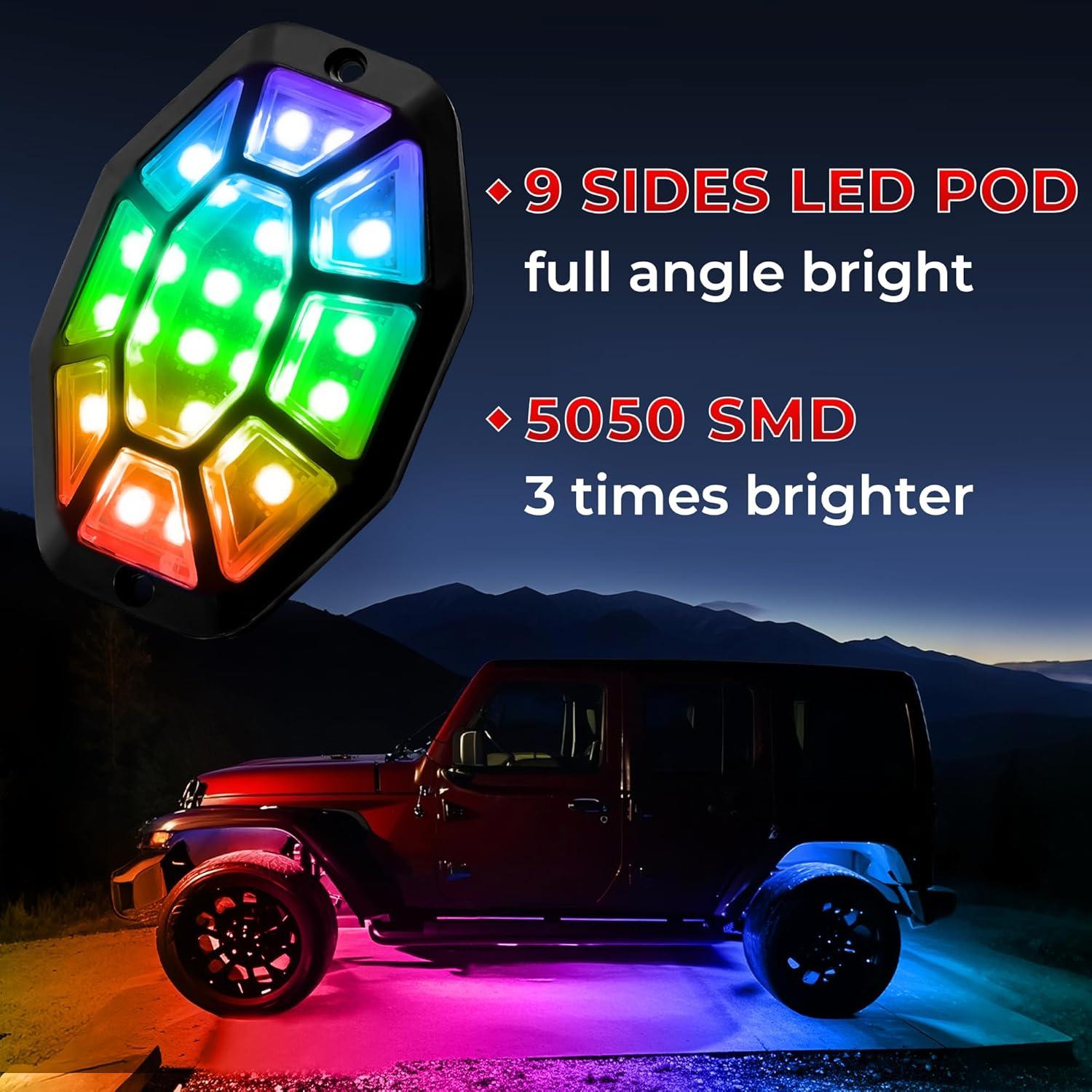 Luces LED Rock DITRIO 8 Pods Multicolor 12V Impermeables