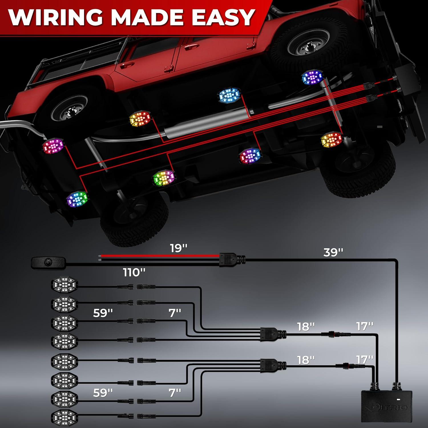 Luces LED Rock DITRIO 8 Pods Multicolor 12V Impermeables