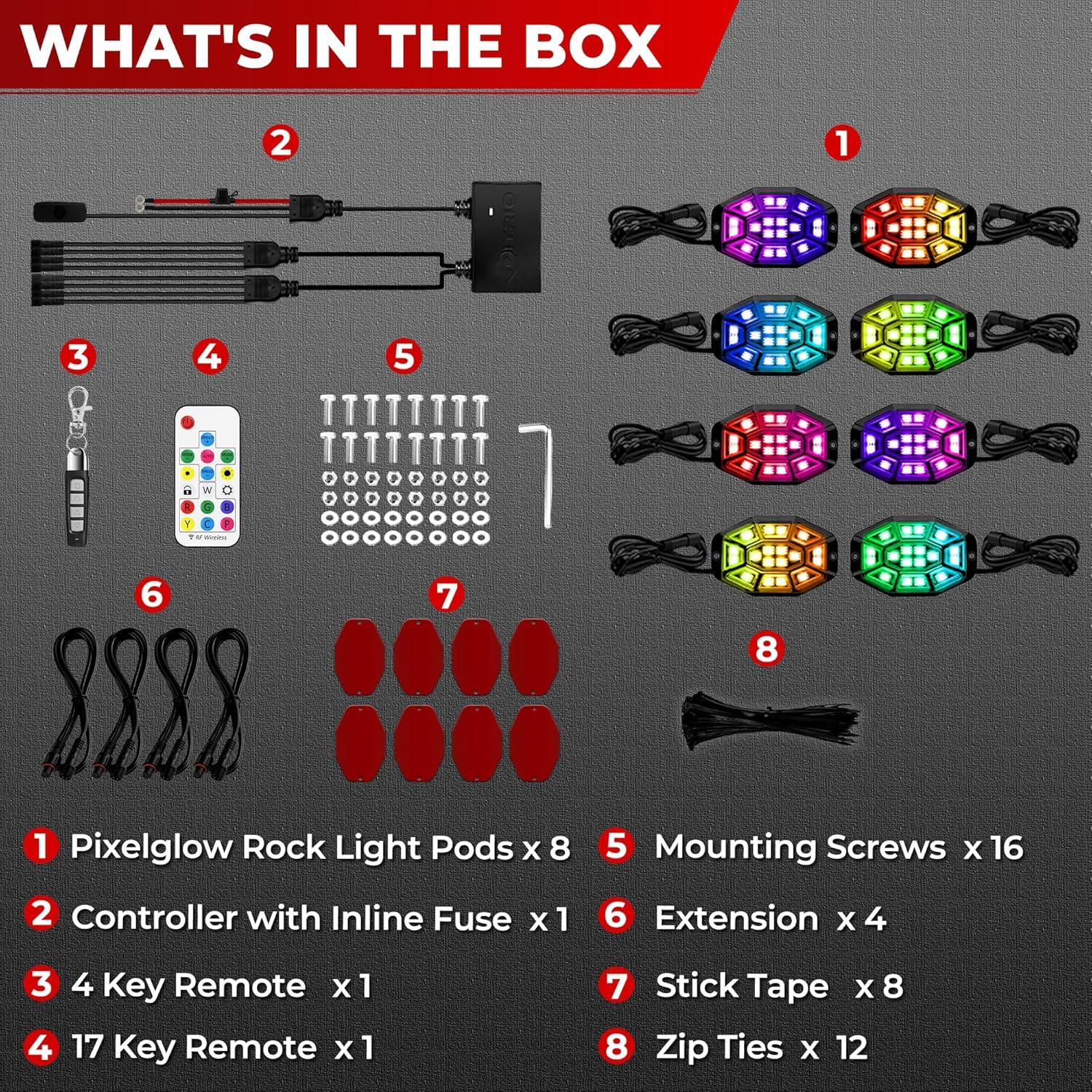 Luces LED Rock DITRIO 8 Pods Multicolor 12V Impermeables