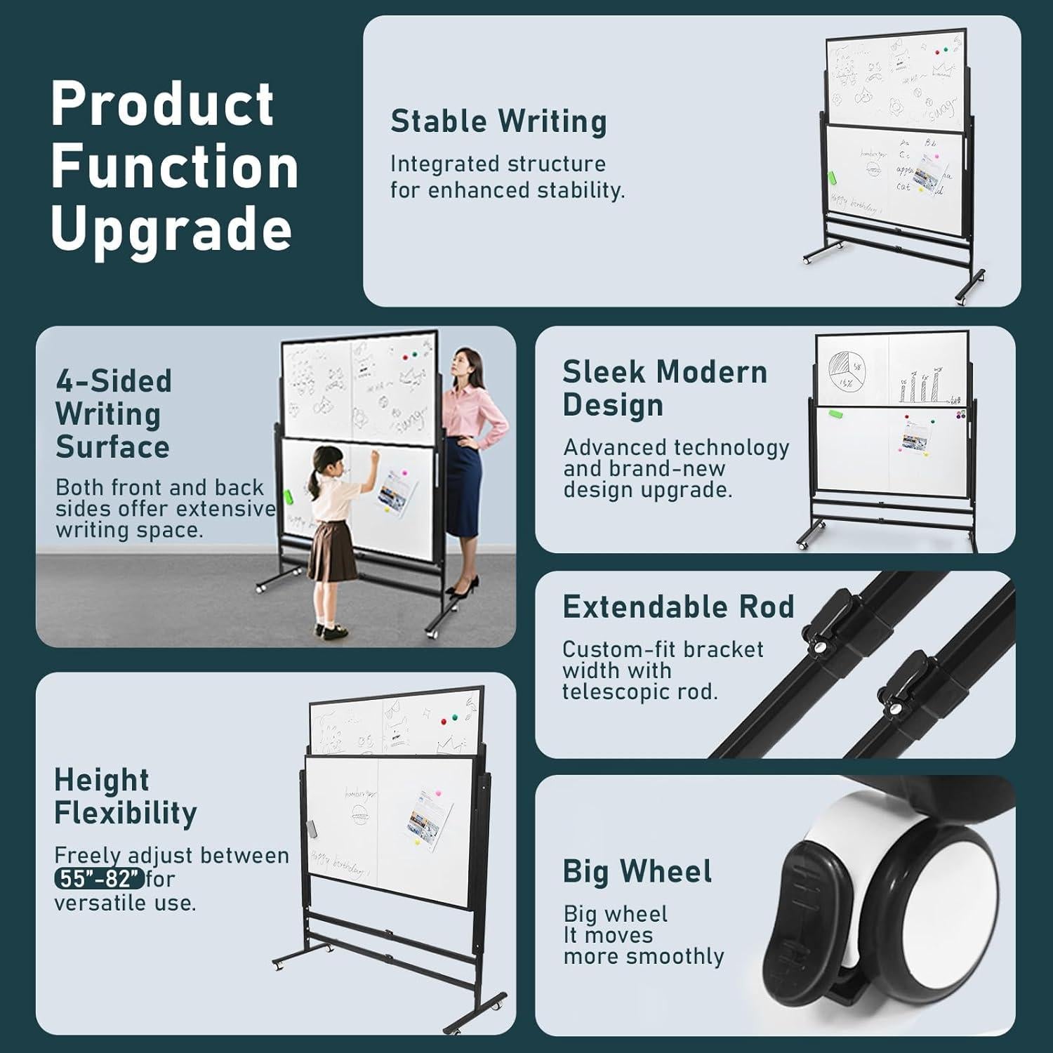 Pizarra Blanca Magnética Doble Cara MAKUANG 183x152 cm con Ruedas