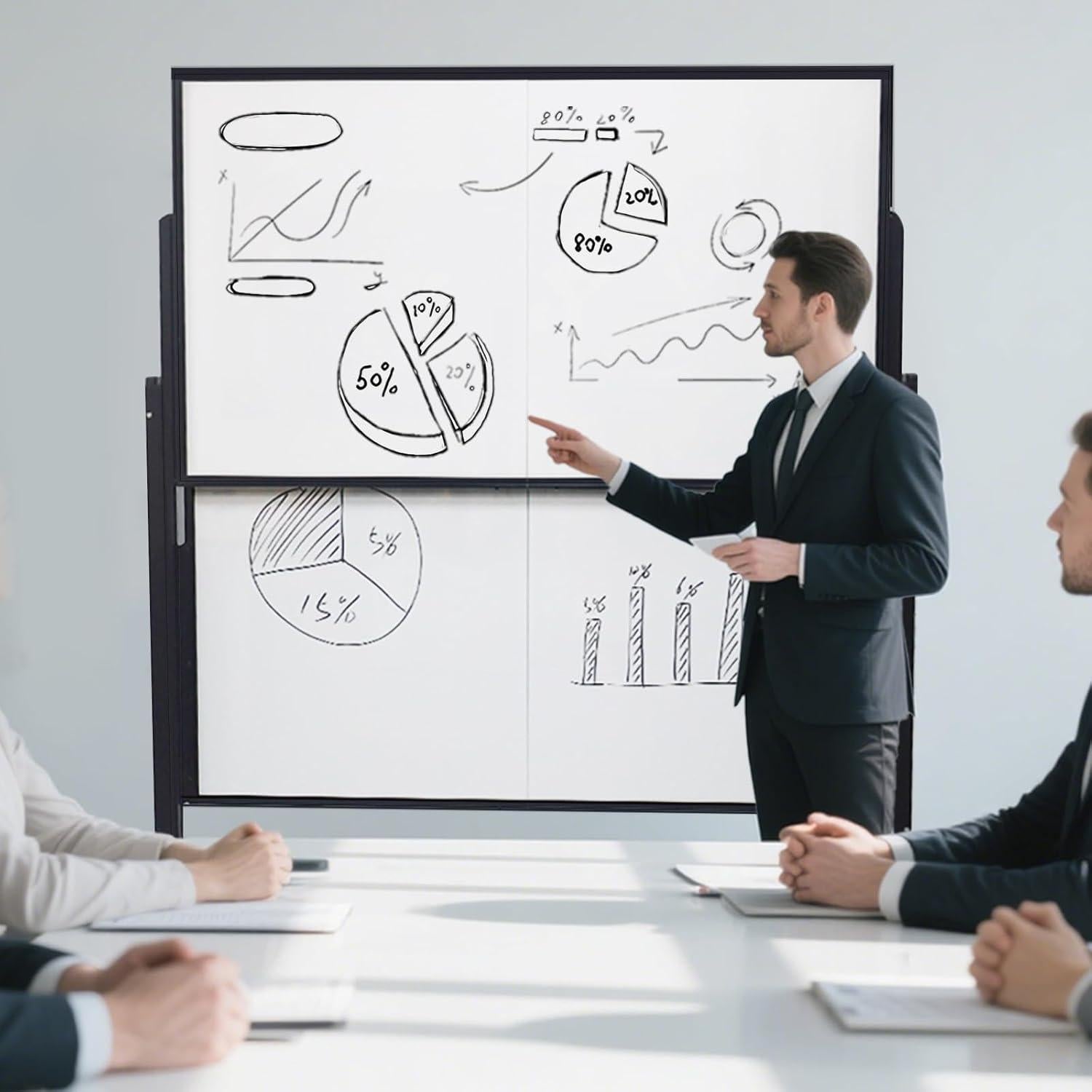 Pizarra Blanca Magnética Doble Cara MAKUANG 183x152 cm con Ruedas