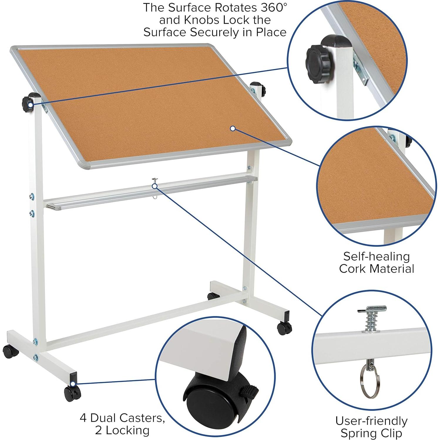 Tablero Móvil Reversible EMMA + OLIVER 135x150 cm Corcho y Blanco