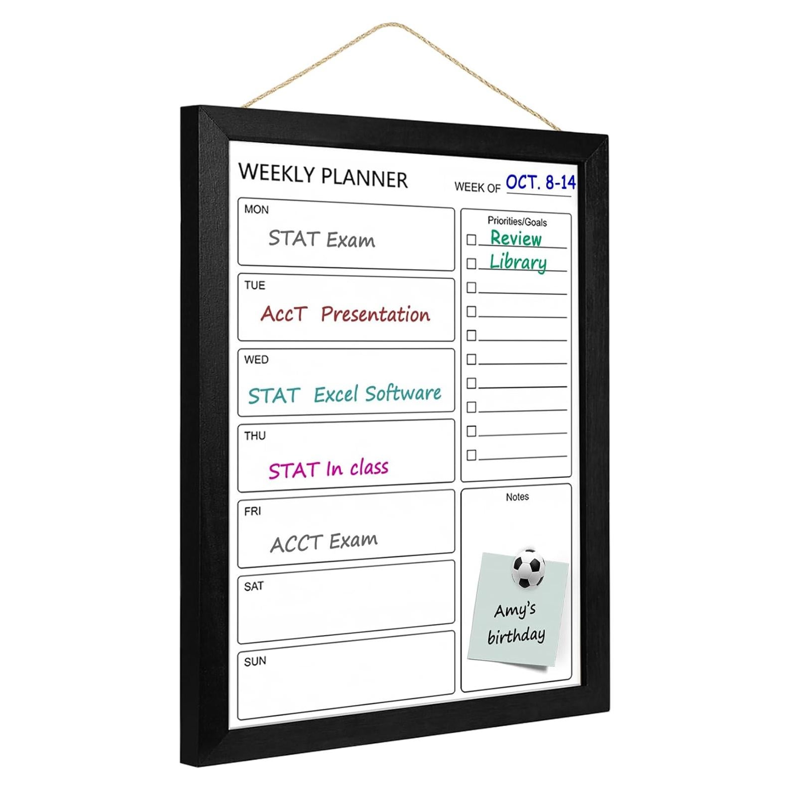 Tablero Semanal Borrable Magnético TORASO 33x43 cm Negro