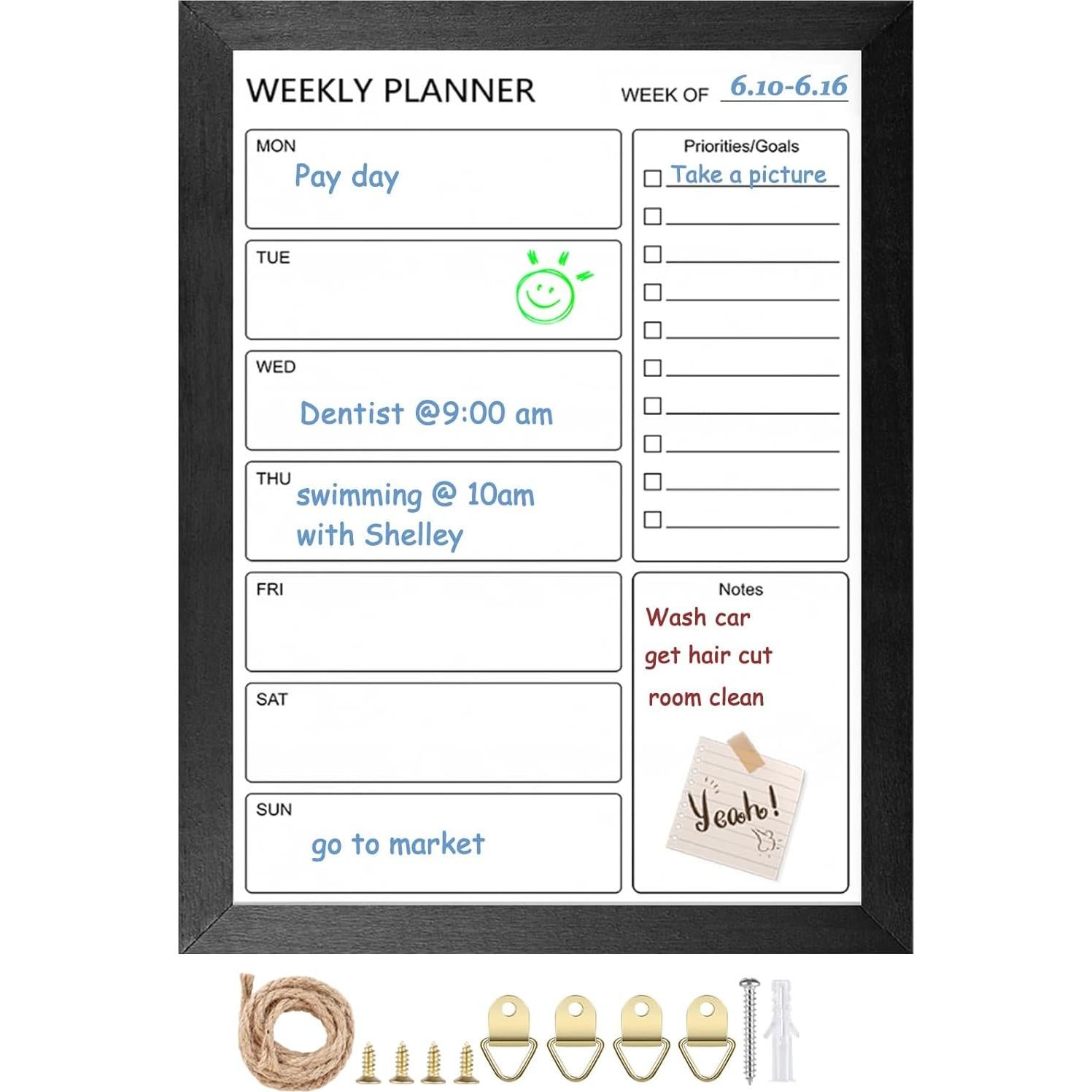 Tablero Semanal Borrable Magnético TORASO 33x43 cm Negro