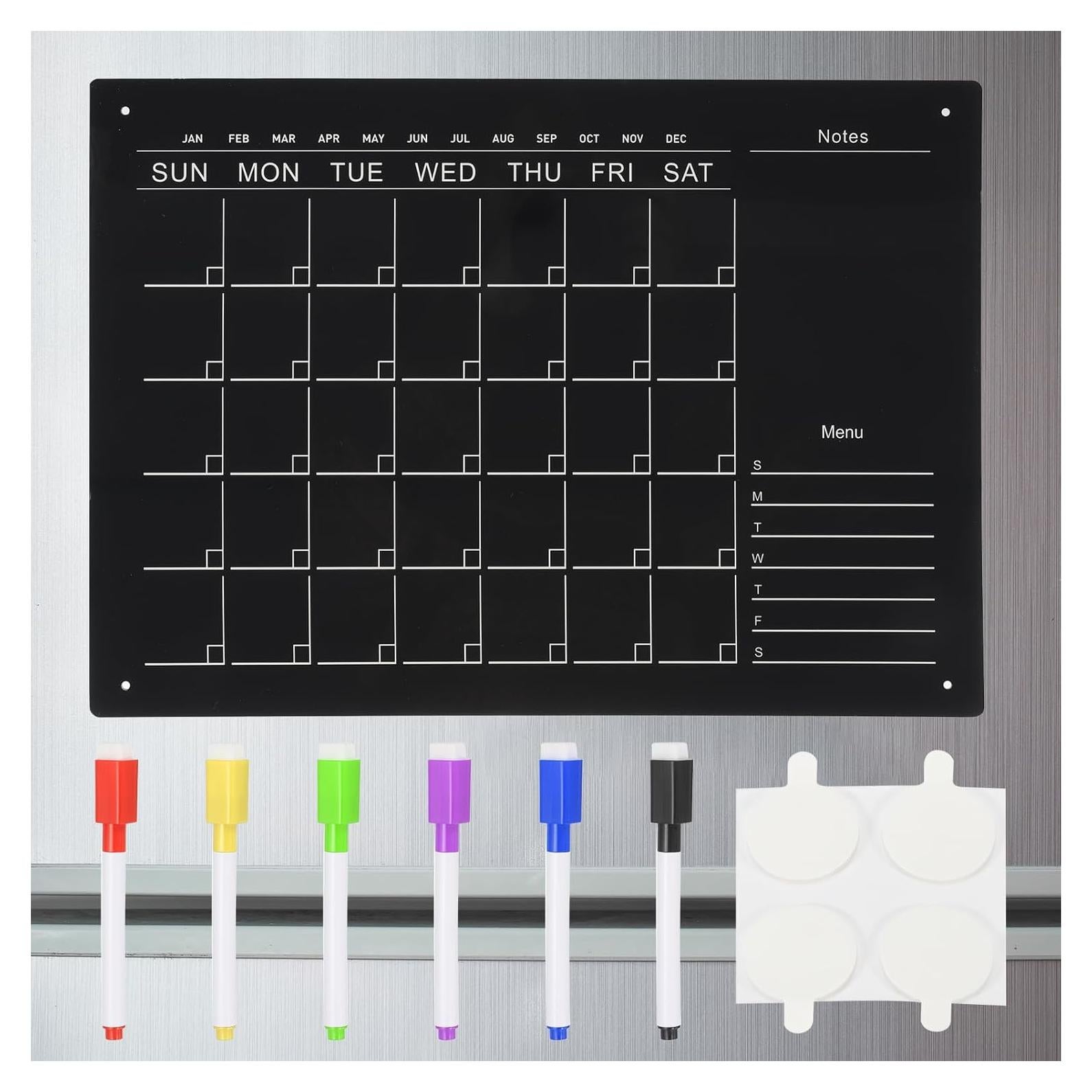 Calendario Magnético Acrílico PATIKIL 42x30 cm Negro con Marcadores