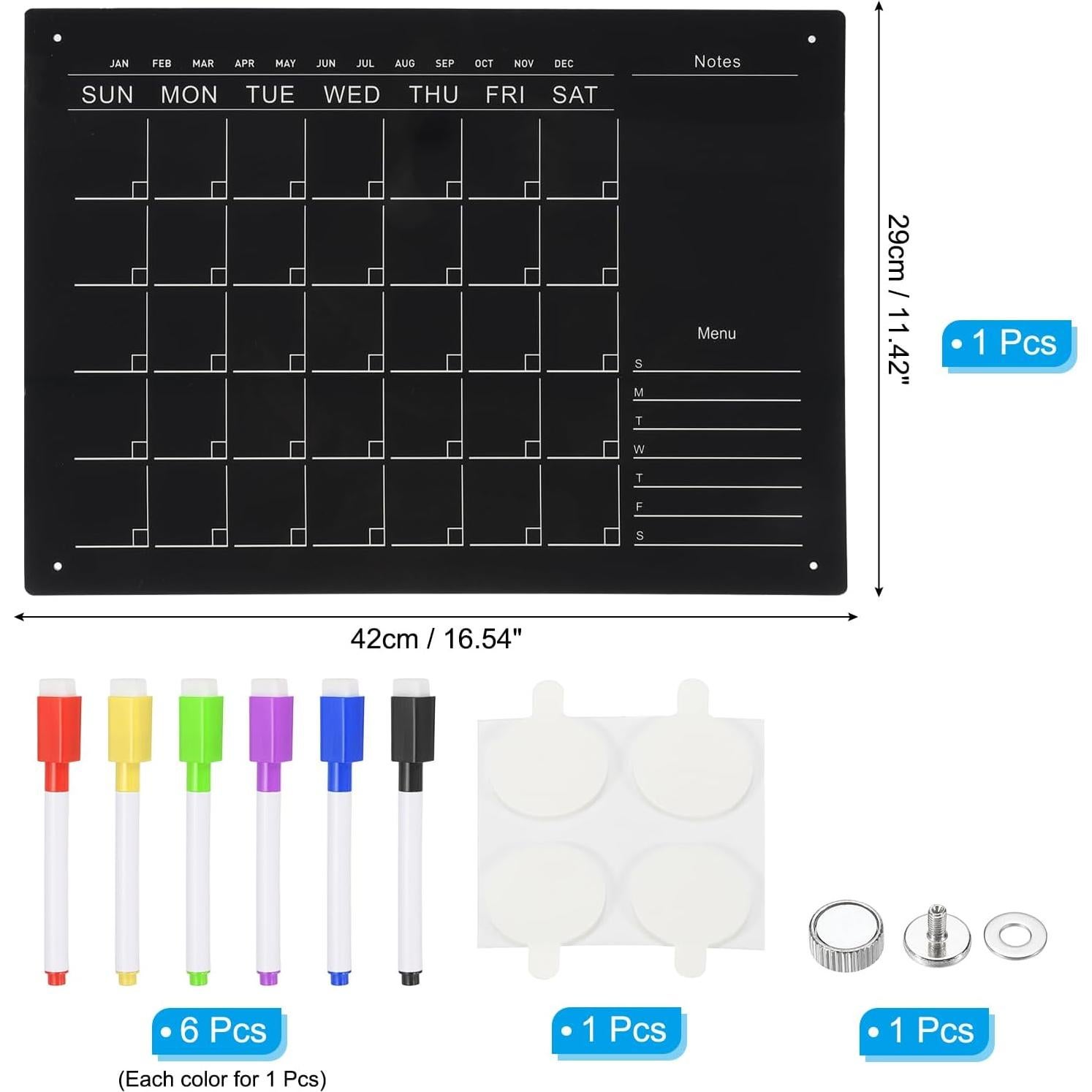 Calendario Magnético Acrílico PATIKIL 42x30 cm Negro con Marcadores