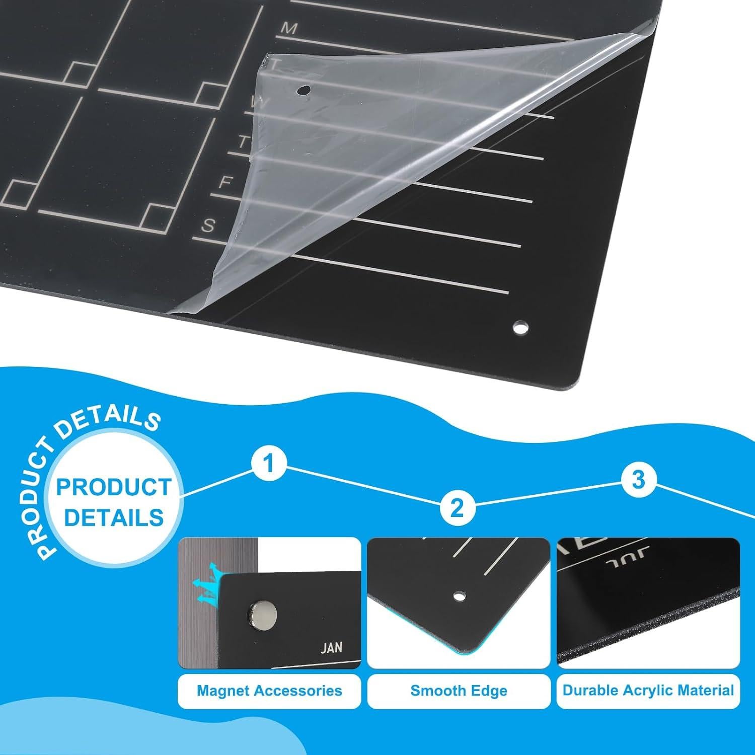 Calendario Magnético Acrílico PATIKIL 42x30 cm Negro con Marcadores