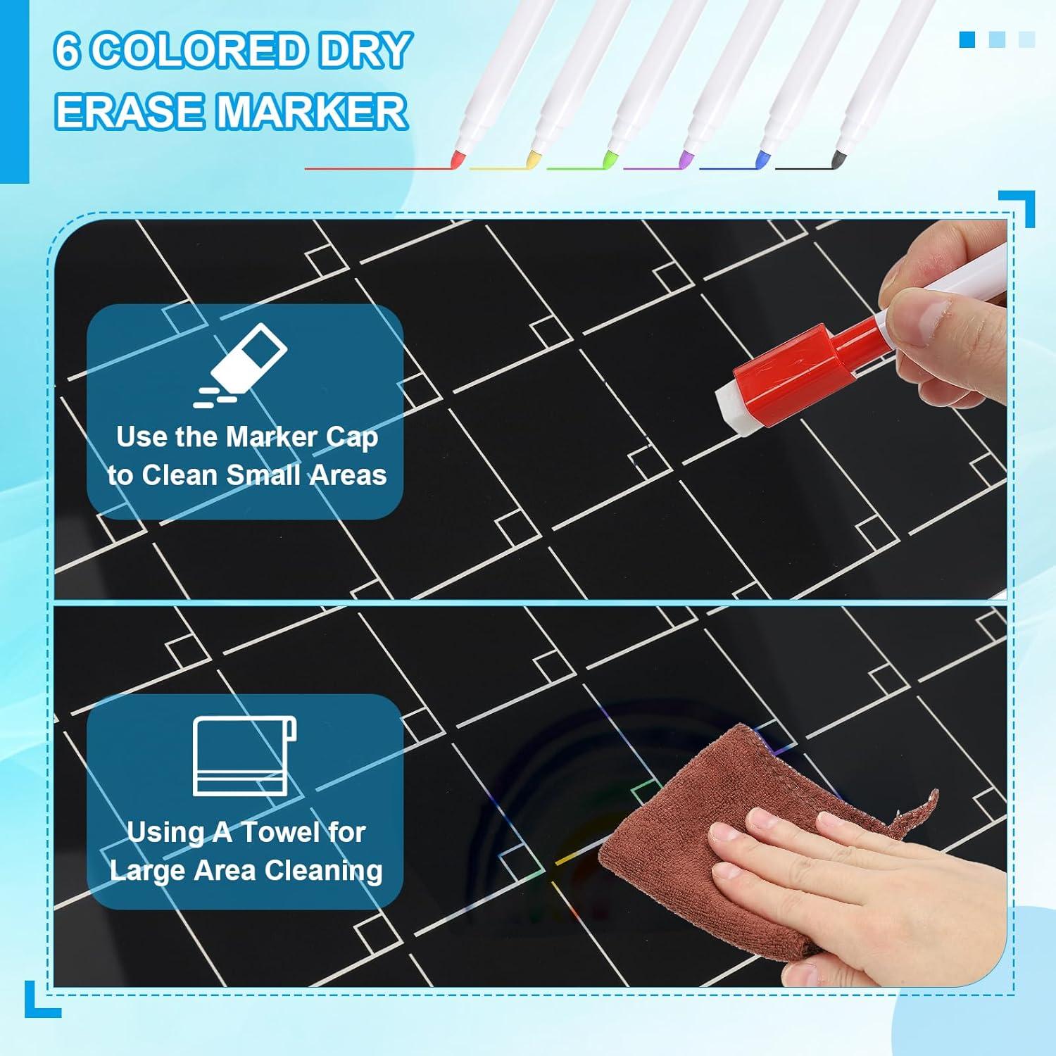 Calendario Magnético Acrílico PATIKIL 42x30 cm Negro con Marcadores