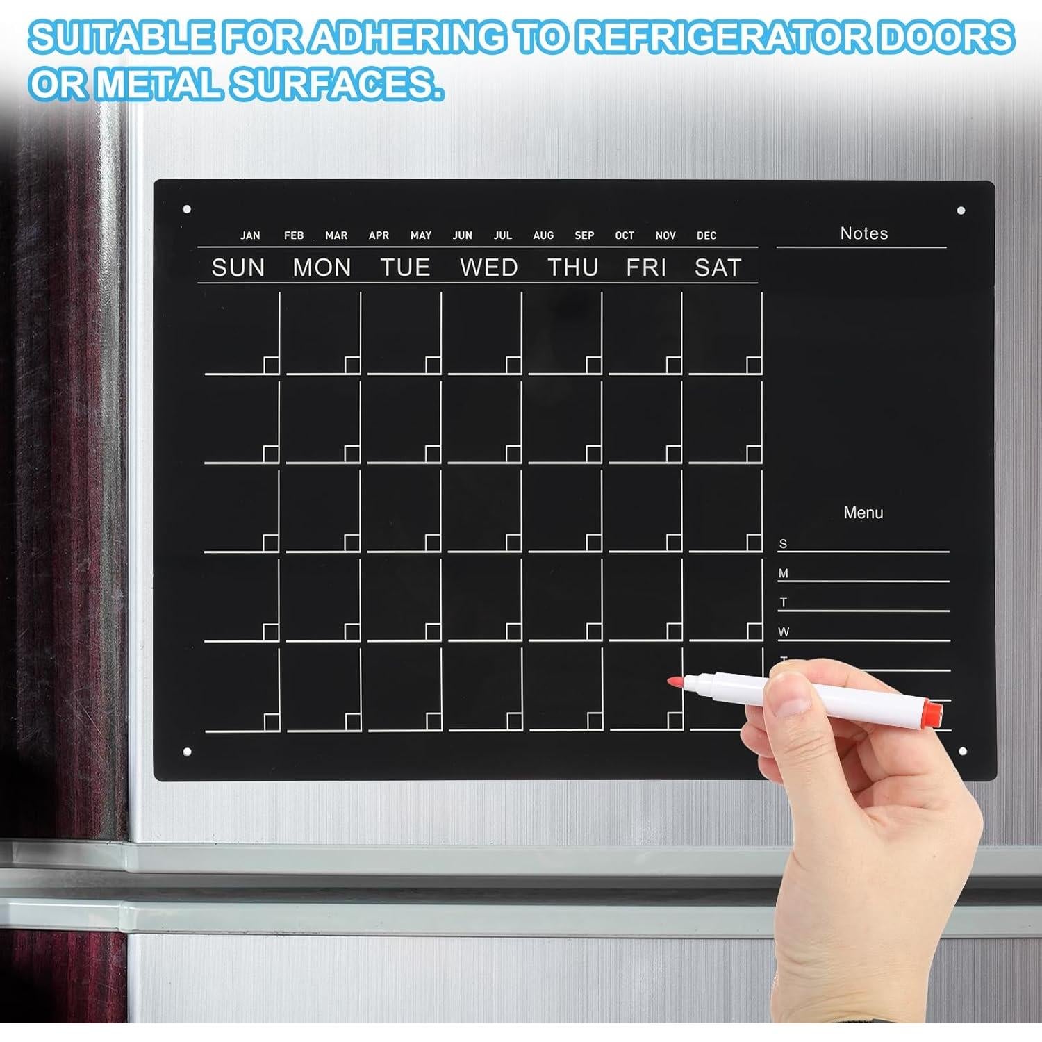 Calendario Magnético Acrílico PATIKIL 42x30 cm Negro con Marcadores