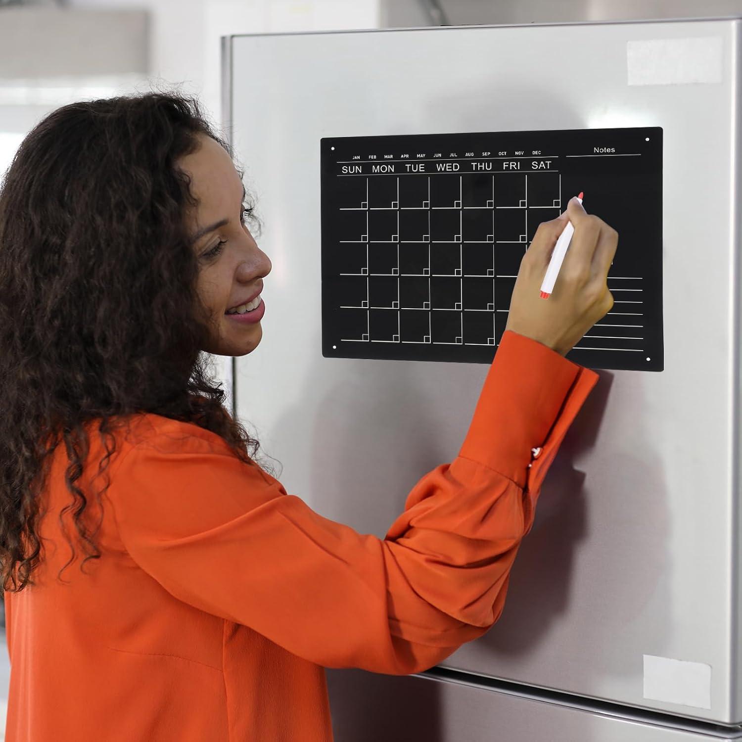 Calendario Magnético Acrílico PATIKIL 42x30 cm Negro con Marcadores