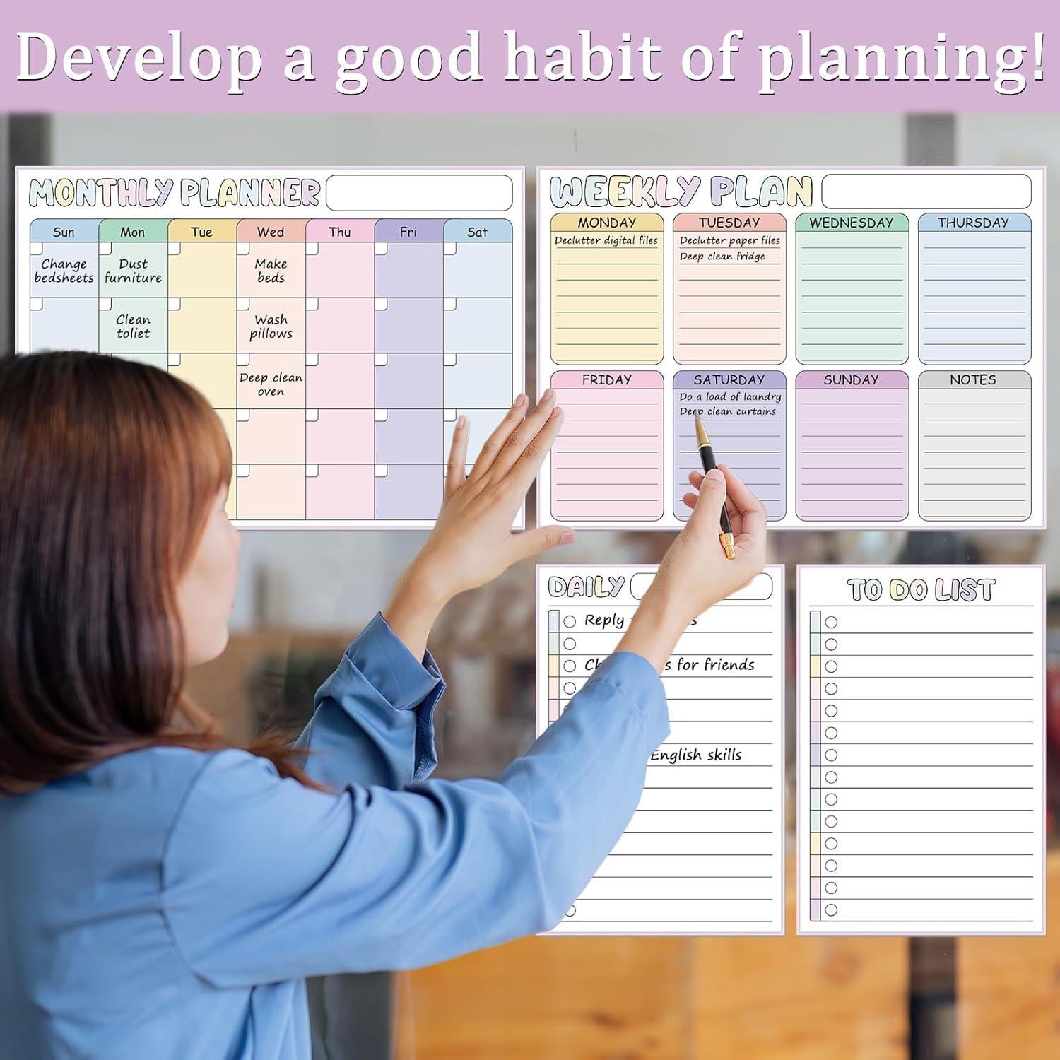 Juego de 4 Pizarras Magnéticas Borrables Naozinebi 42x30cm