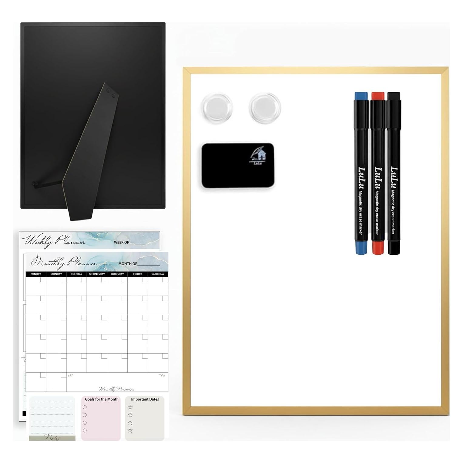 Pizarra Blanca Magnética 30x40 cm LULU OFFICE con Soporte Dorado