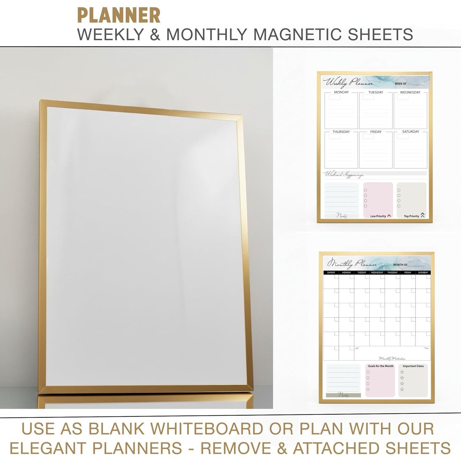 Pizarra Blanca Magnética 30x40 cm LULU OFFICE con Soporte Dorado