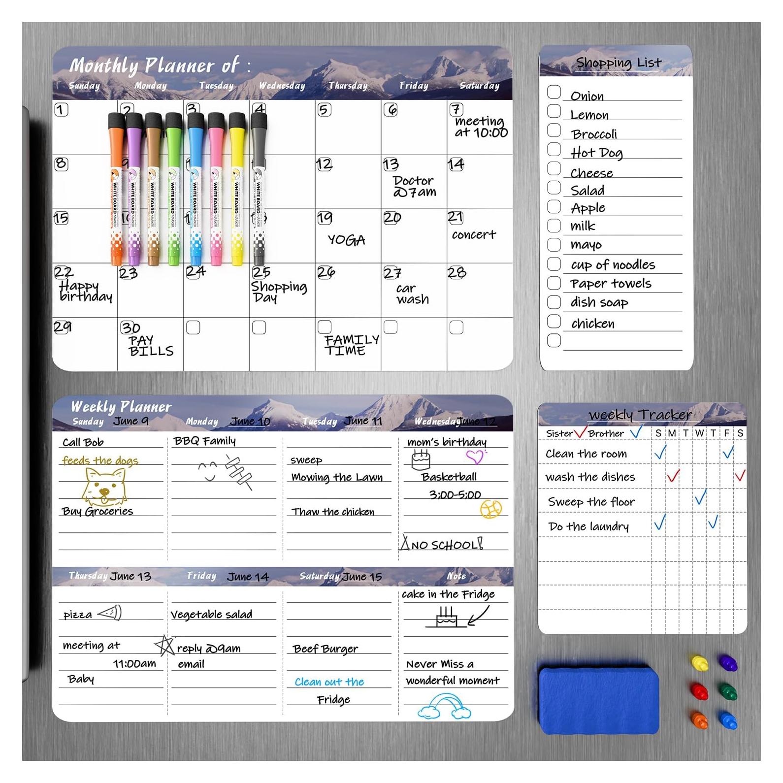 Calendario Magnético Marsrock 41.4x29.7 cm Gris - Planificador Semanal y Mensual