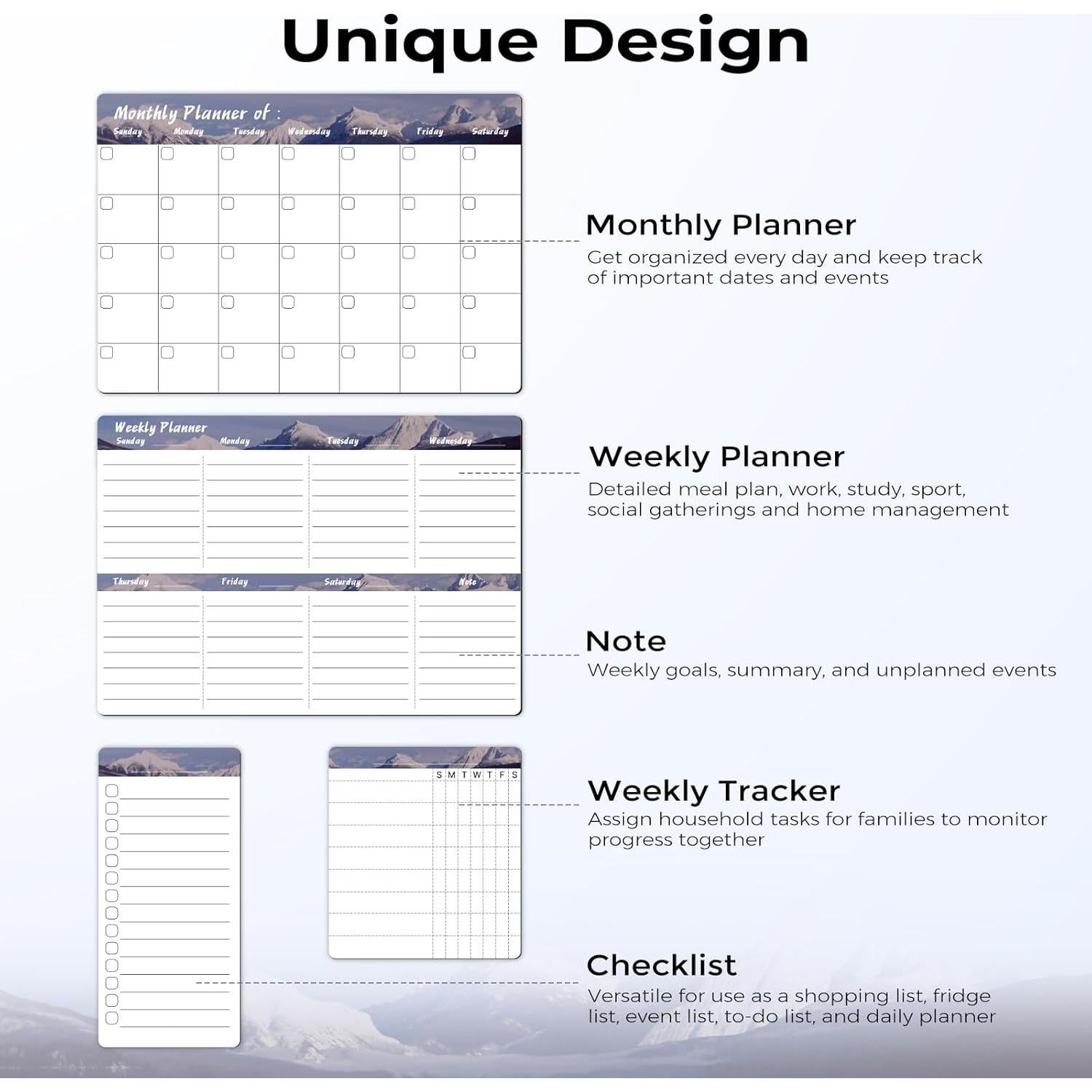 Calendario Magnético Marsrock 41.4x29.7 cm Gris - Planificador Semanal y Mensual