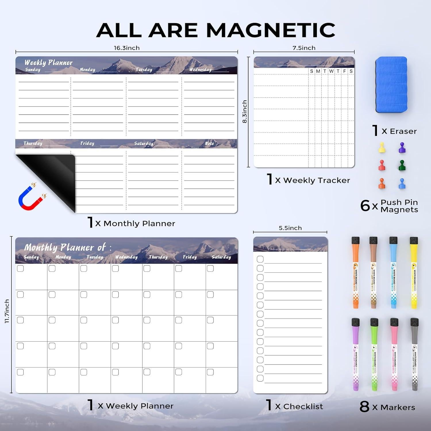 Calendario Magnético Marsrock 41.4x29.7 cm Gris - Planificador Semanal y Mensual