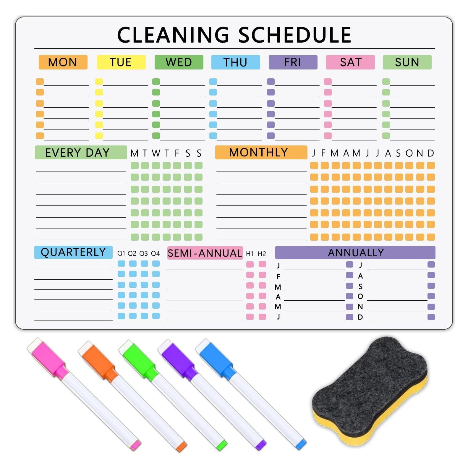 Calendario Magnético de Limpieza XUEJITECH 42x30 cm con 5 Marcadores