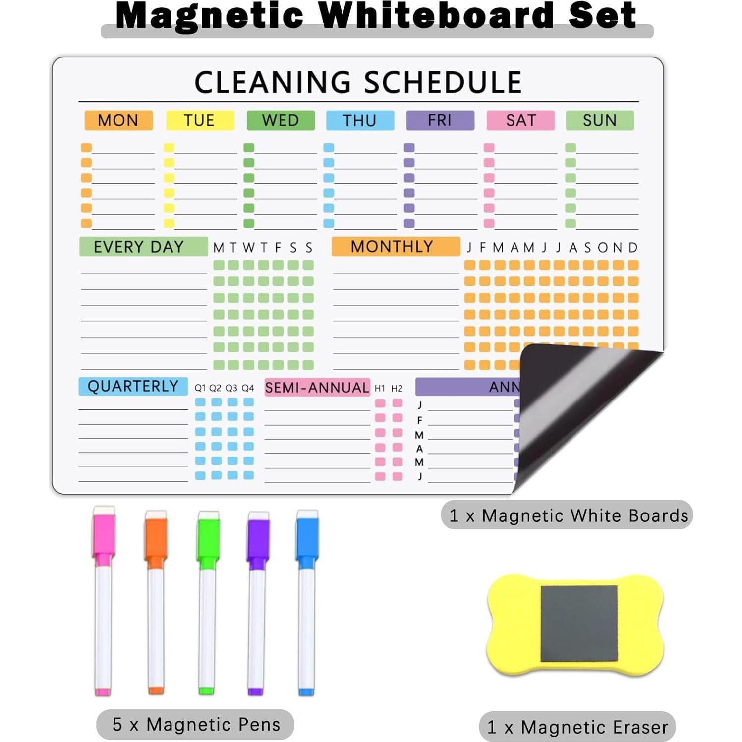 Calendario Magnético de Limpieza XUEJITECH 42x30 cm con 5 Marcadores