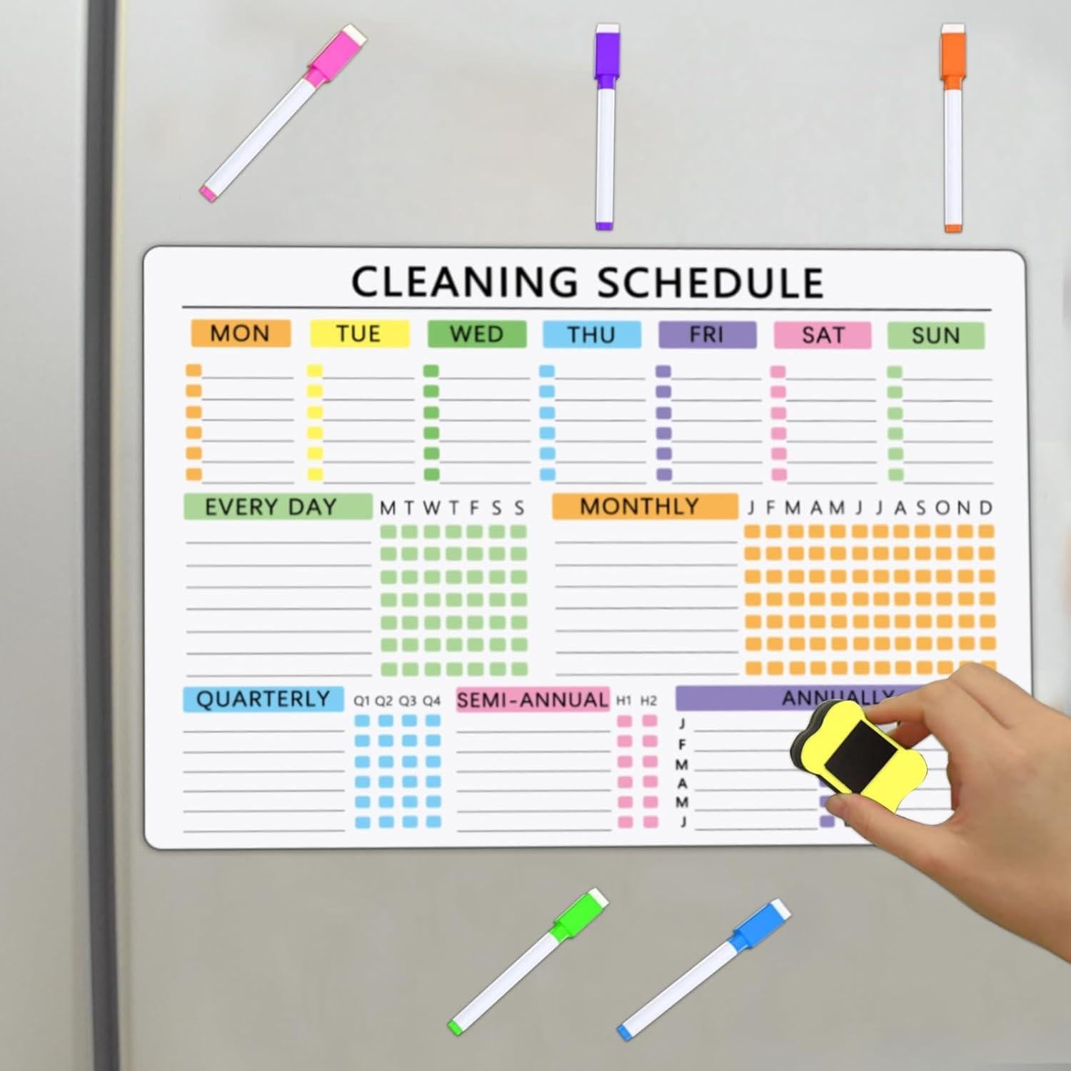 Calendario Magnético de Limpieza XUEJITECH 42x30 cm con 5 Marcadores