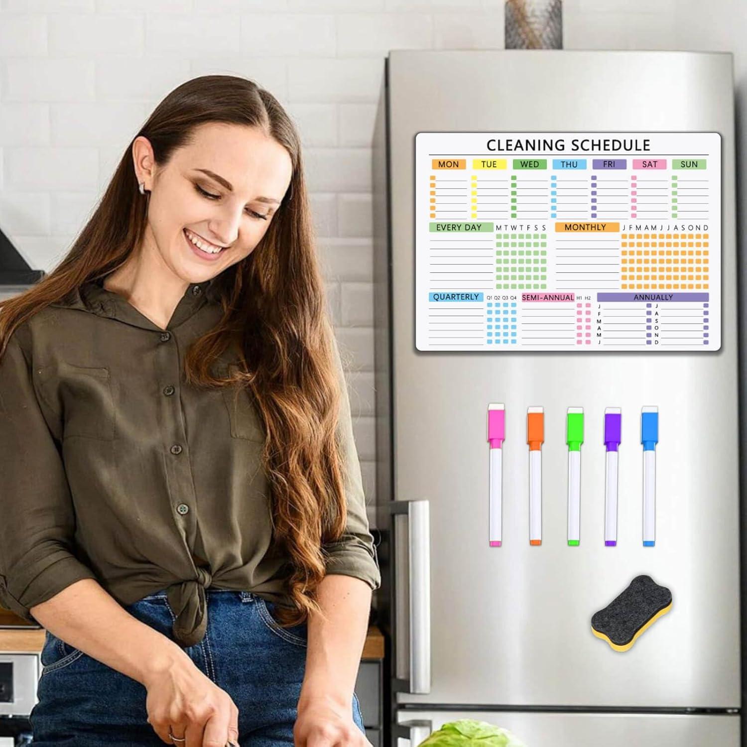 Calendario Magnético de Limpieza XUEJITECH 42x30 cm con 5 Marcadores