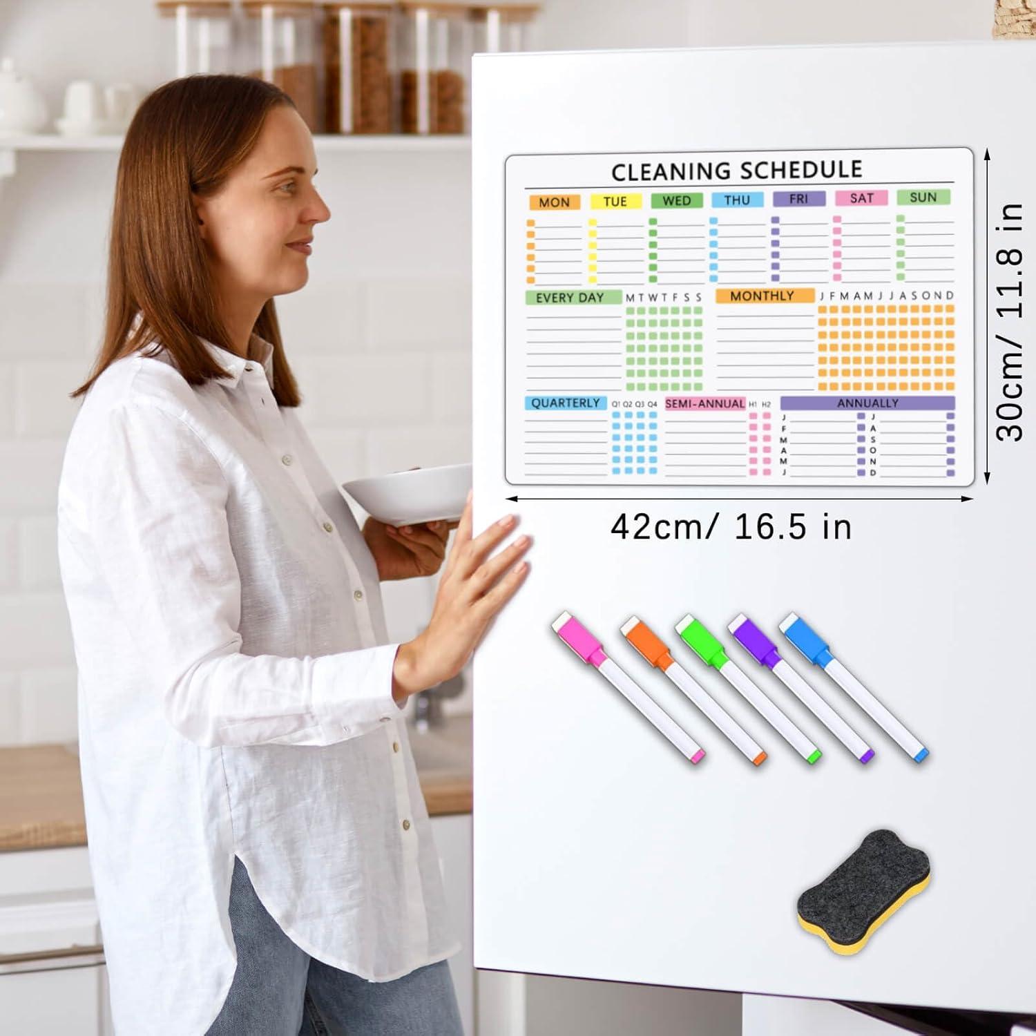 Calendario Magnético de Limpieza XUEJITECH 42x30 cm con 5 Marcadores