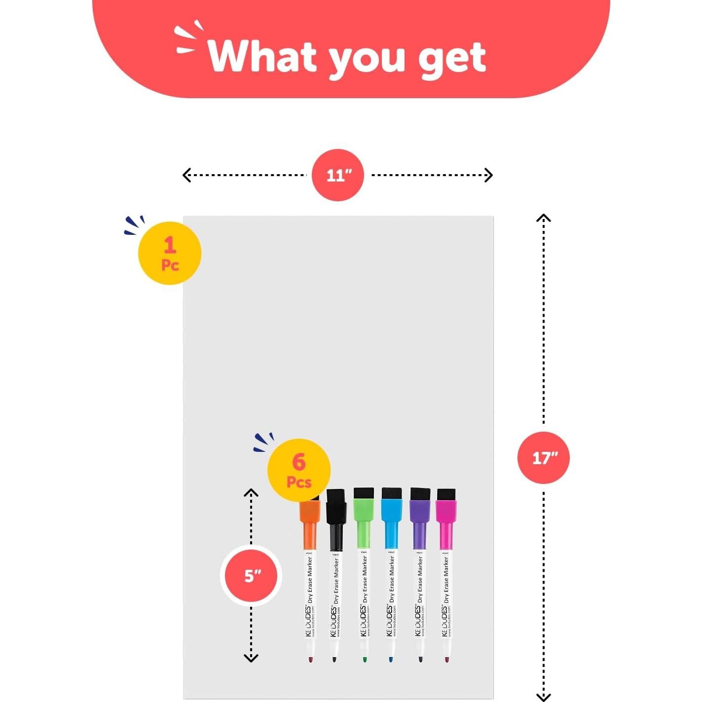 Pizarra Blanca Magnética Borrado en Seco Kedudes 43x28 cm