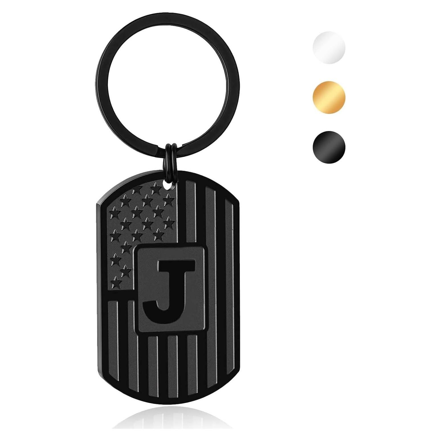 Llavero Inicial de Acero Inoxidable Bandera Americana - Hombre