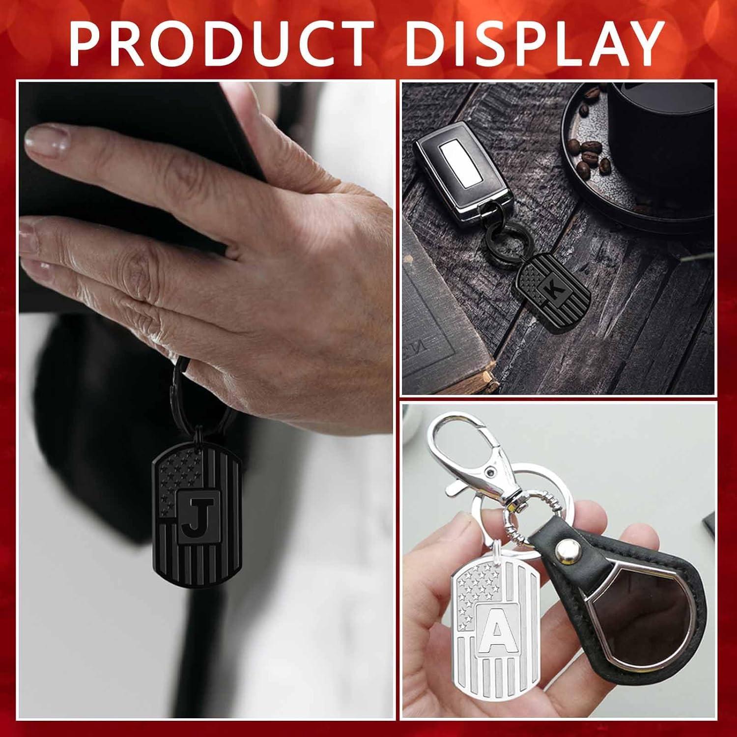 Llavero Inicial de Acero Inoxidable Bandera Americana - Hombre