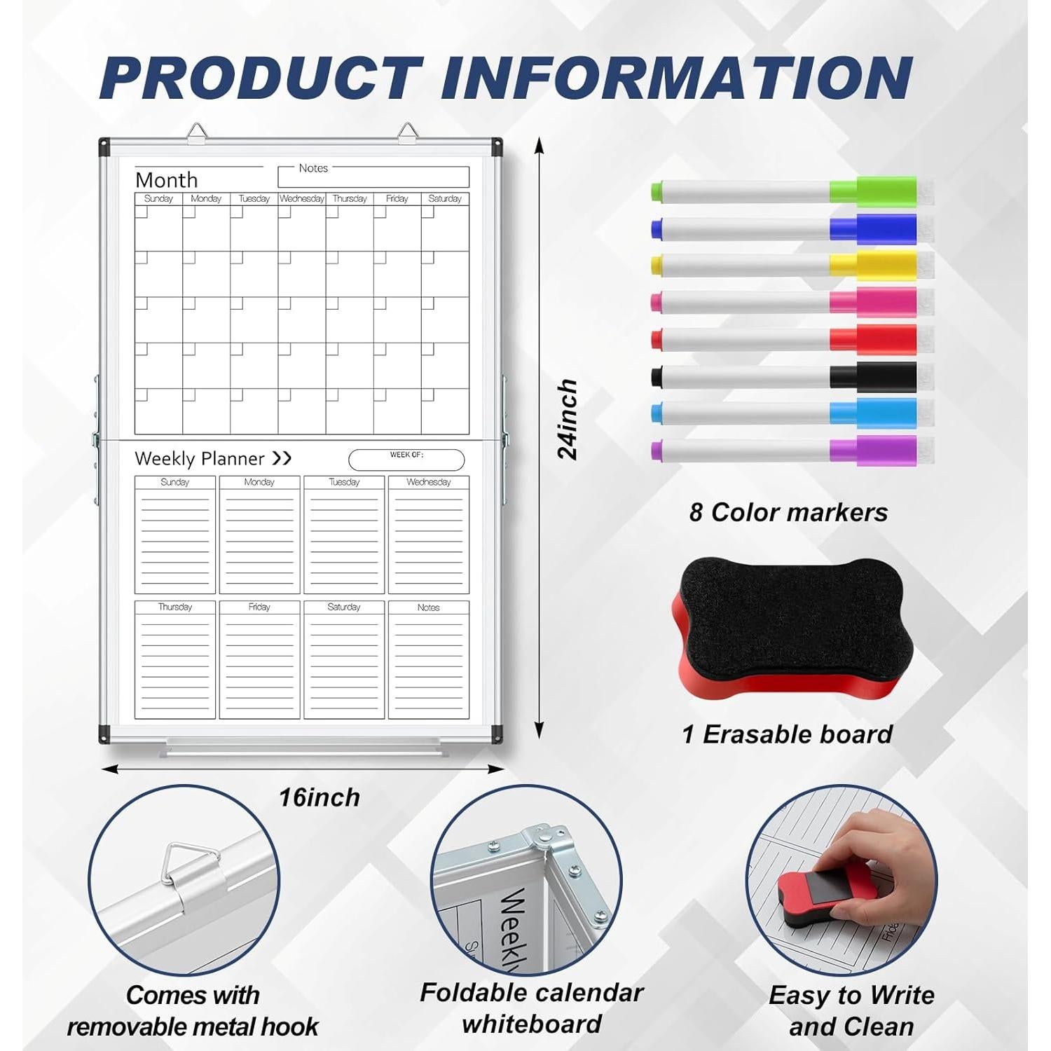Calendario Magnético Lincia 60 x 40 cm Pizarra Blanca Vertical