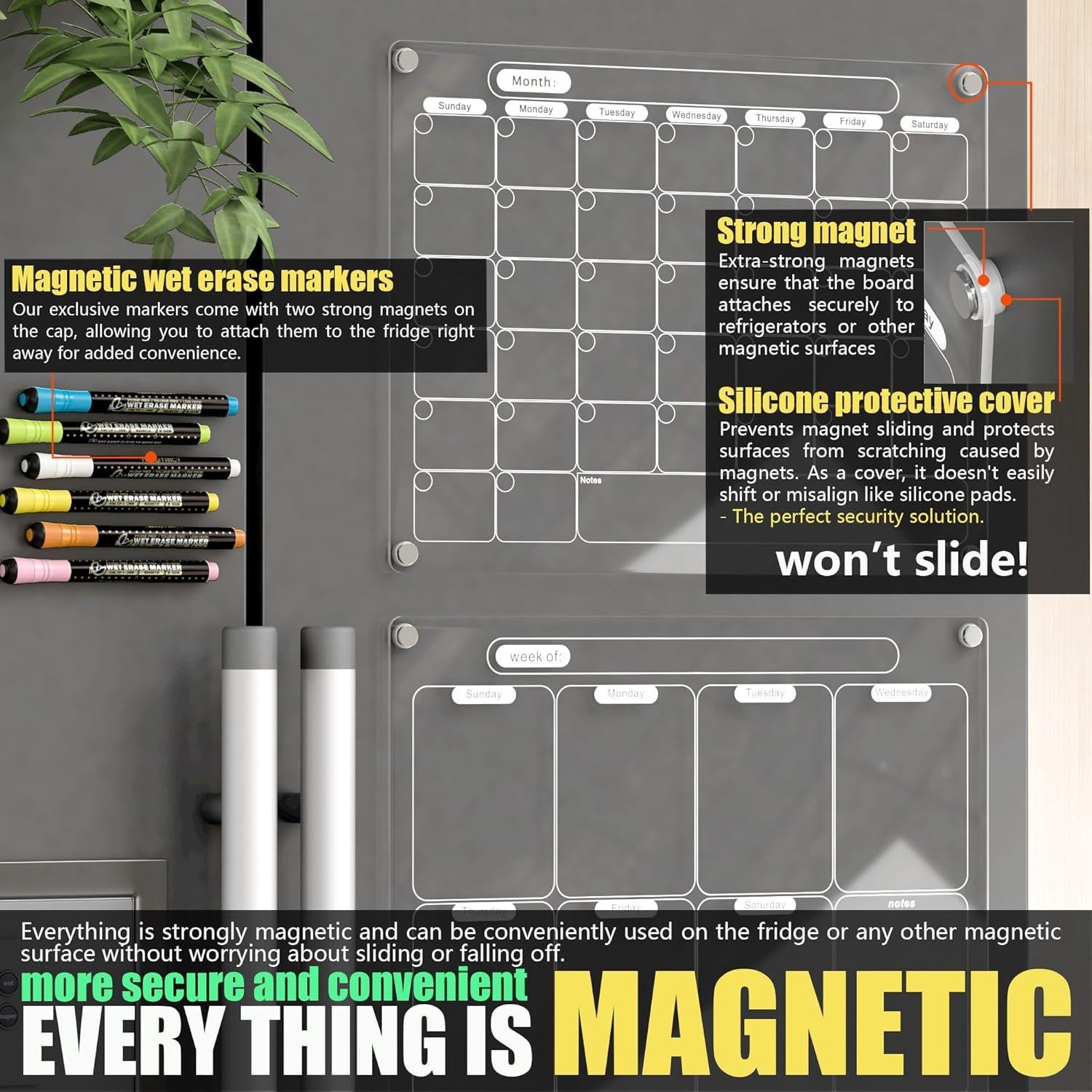 Calendario Magnético Acrílico para Nevera Mag-Fancy 40x30cm