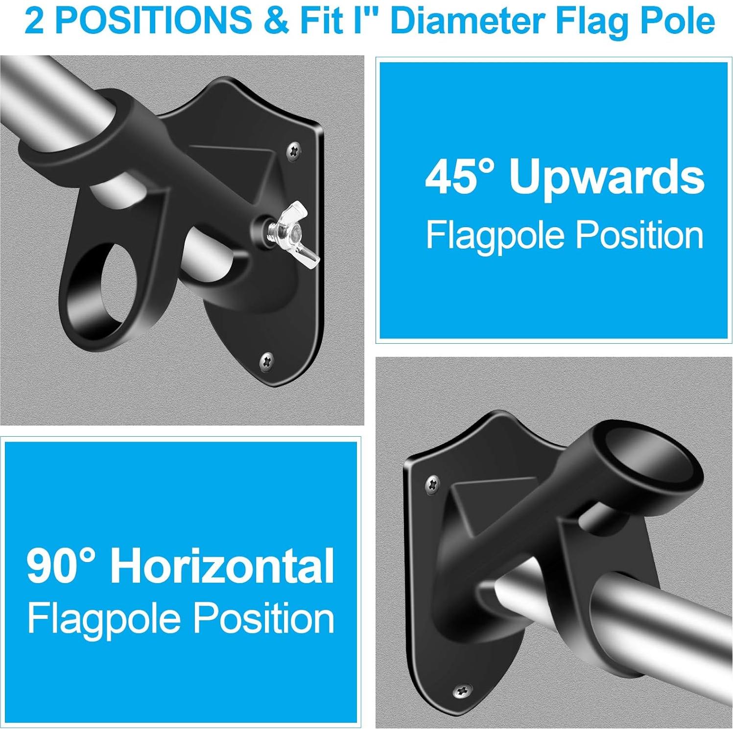 Soporte para Bandera BONWIN 1" Montaje en Pared Aluminio Negro