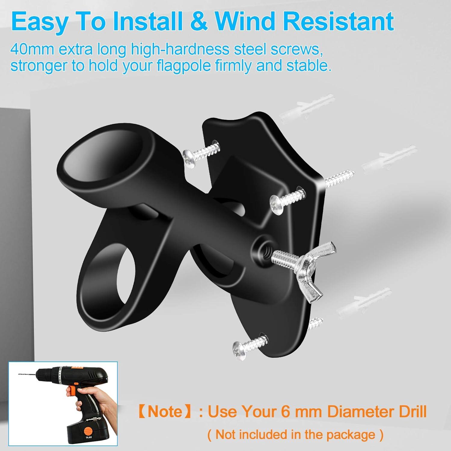 Soporte para Bandera BONWIN 1" Montaje en Pared Aluminio Negro