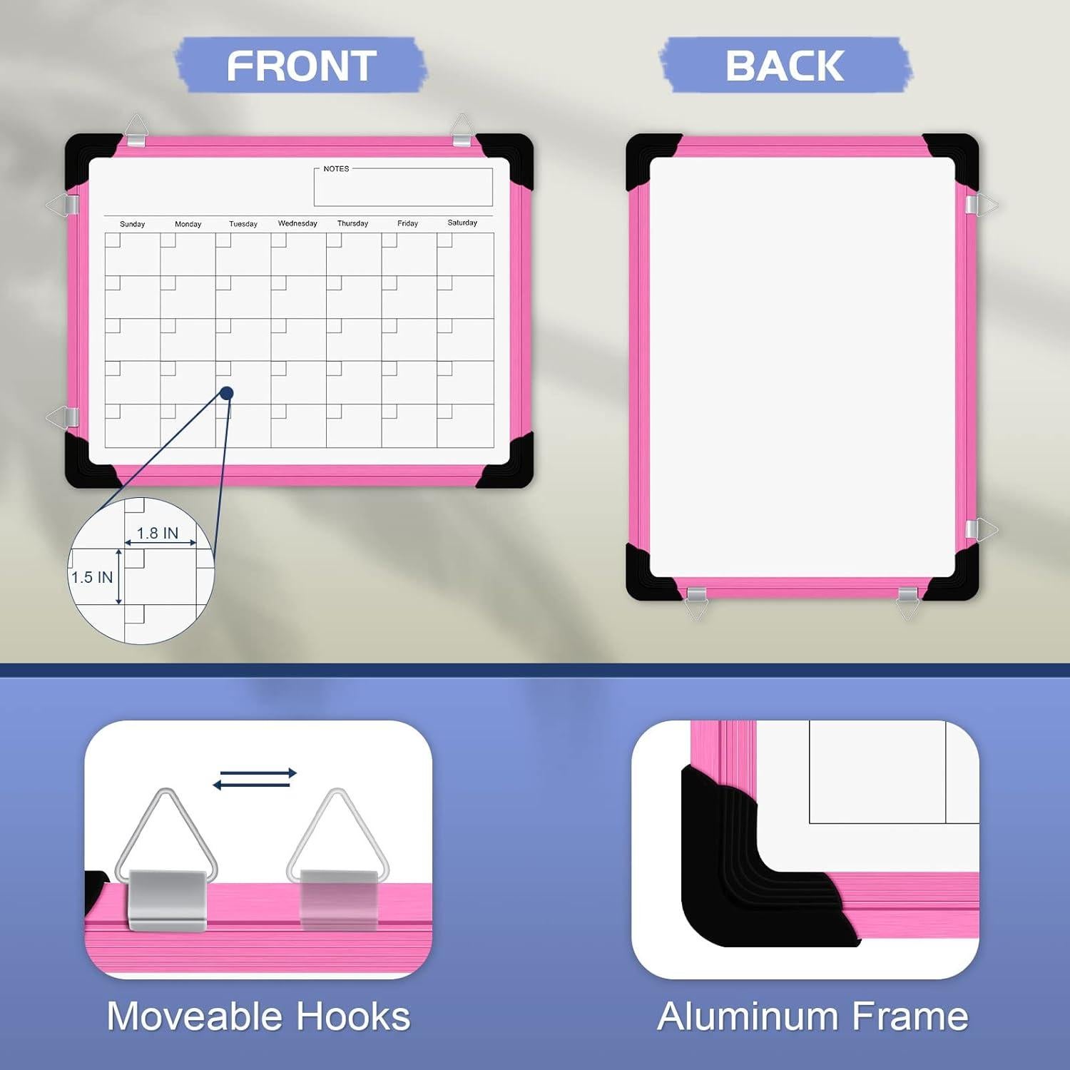Calendario de Pared Borrado en Seco Polegas 30x40 cm Rosa