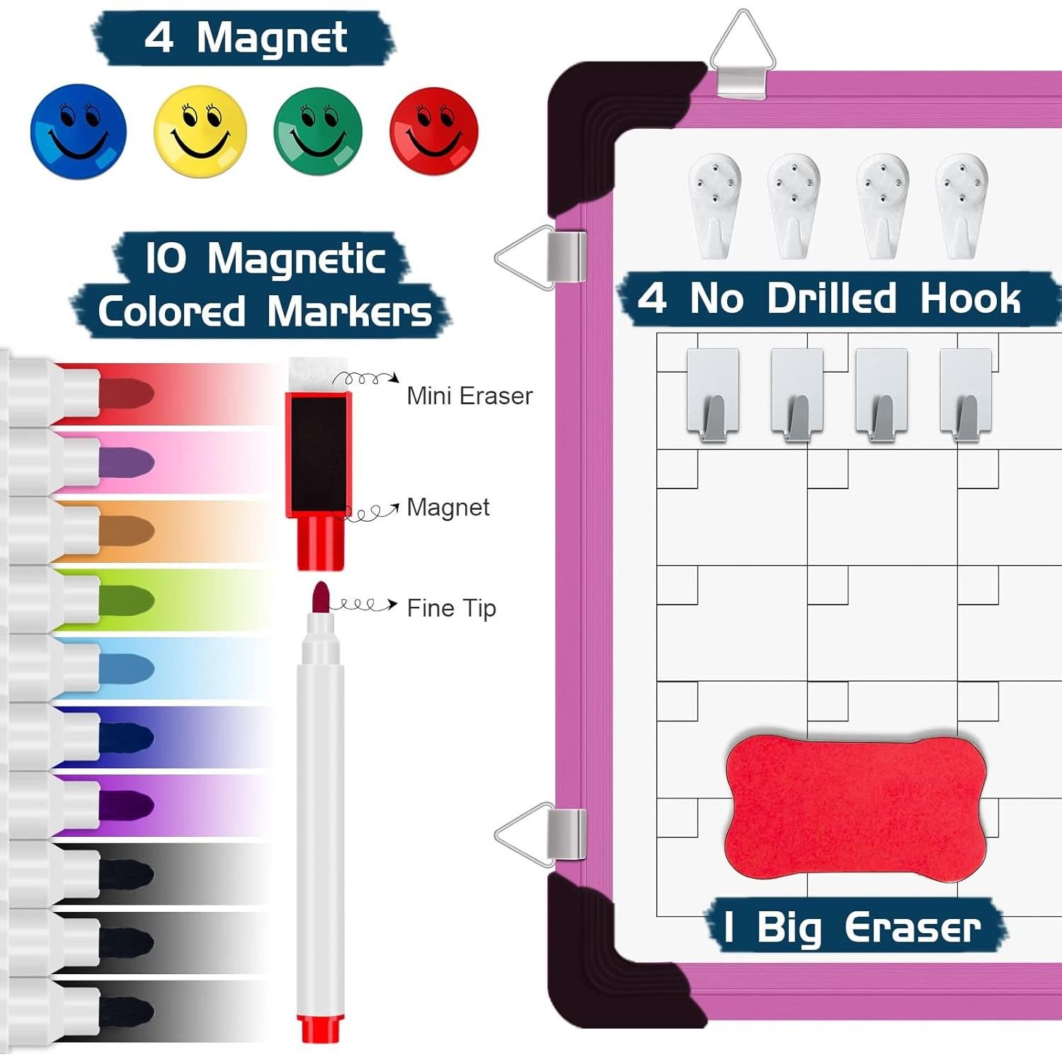 Calendario de Pared Borrado en Seco Polegas 30x40 cm Rosa