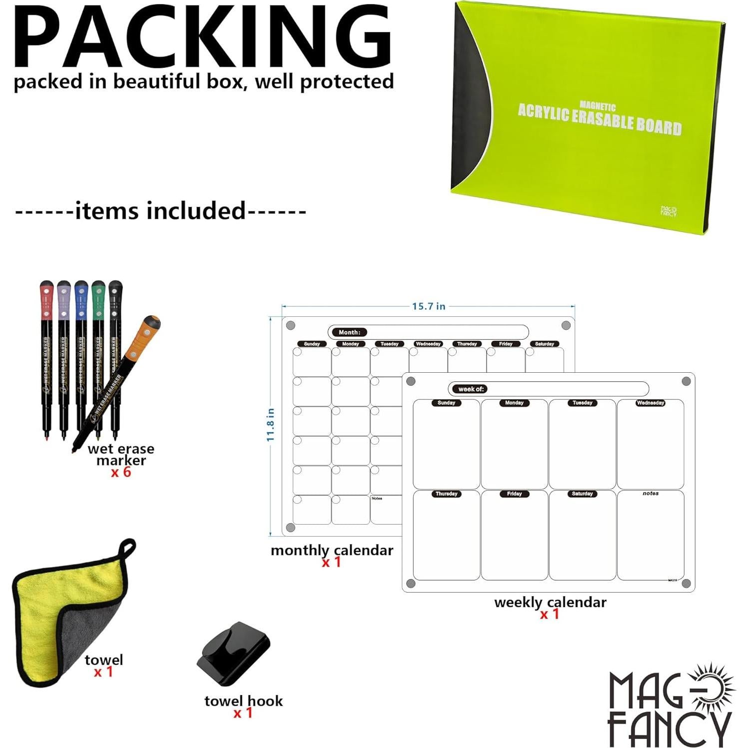 Calendario Magnético Acrílico Mag-Fancy para Nevera - Juego de 2