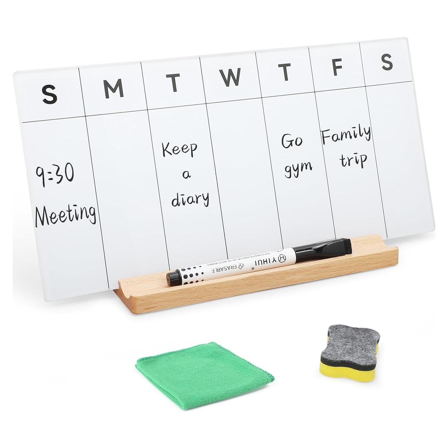 Pizarra Blanca Semanal Charmewood 30x15 cm Vidrio y Madera