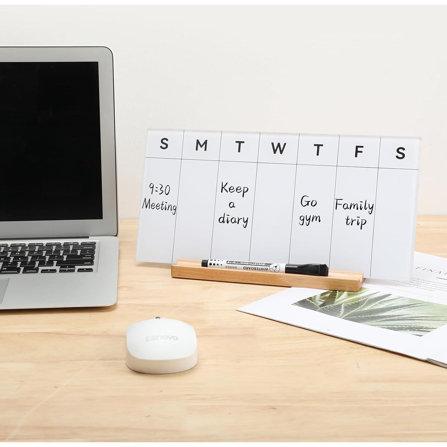 Pizarra Blanca Semanal Charmewood 30x15 cm Vidrio y Madera