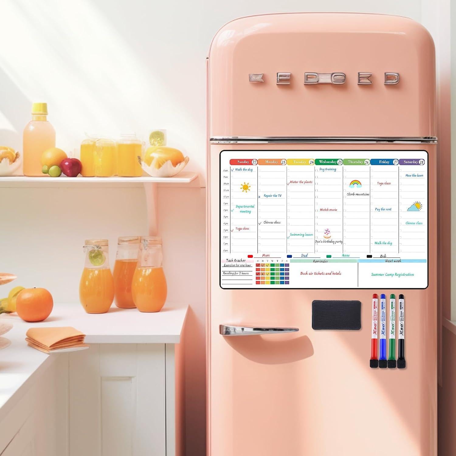 Pizarra Blanca Magnética Semanal POPRUN 42x28 cm para Refrigerador