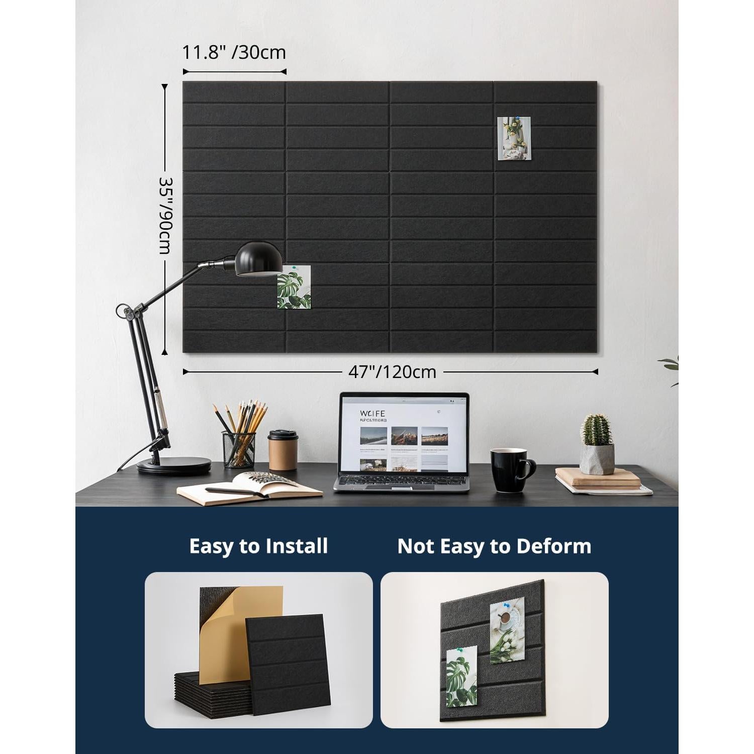 Tablero de Corcho Autoadhesivo Woovio 12 Piezas 30.48cm Negro