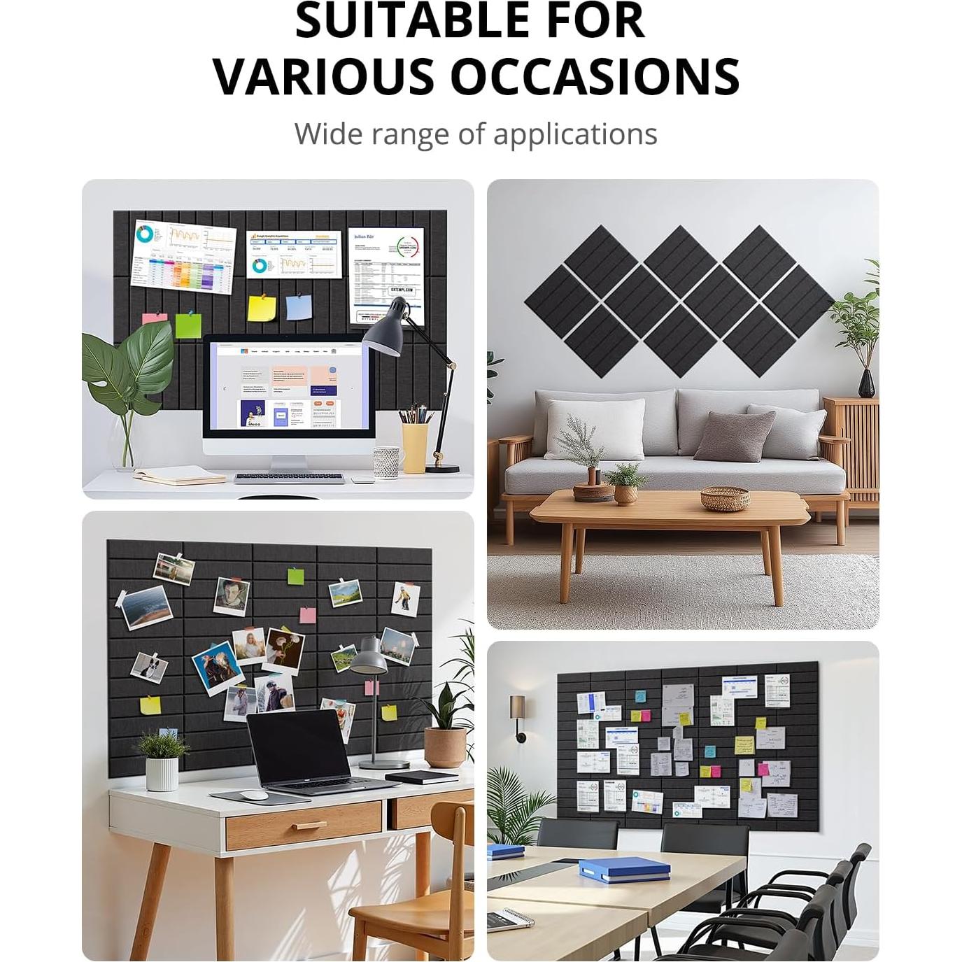 Tablero de Corcho Autoadhesivo Woovio 12 Piezas 30.48cm Negro