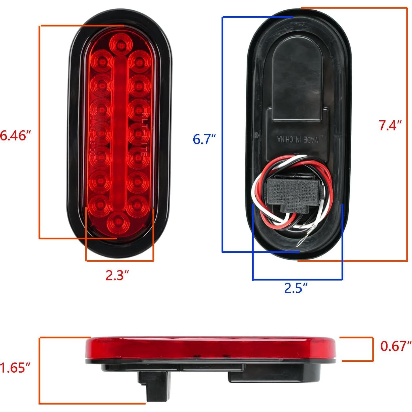 Luces Traseras LED Fouwick 6" Ovaladas 24 LEDs Rojo IP67